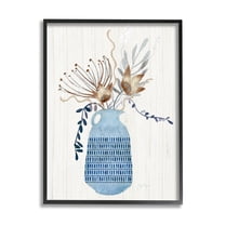 Stupell Industries Pleasant Blue Vase Boho Flowers Botanicals Arrangement Graphic Art Black Framed Art Print Wall Art, Design by Tava Studios