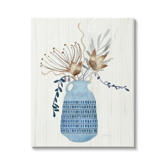 Stupell Industries Pleasant Blue Vase Boho Flowers Botanicals Arrangement Graphic Art Gallery Wrapped Canvas Print Wall Art, Design by Tava Studios