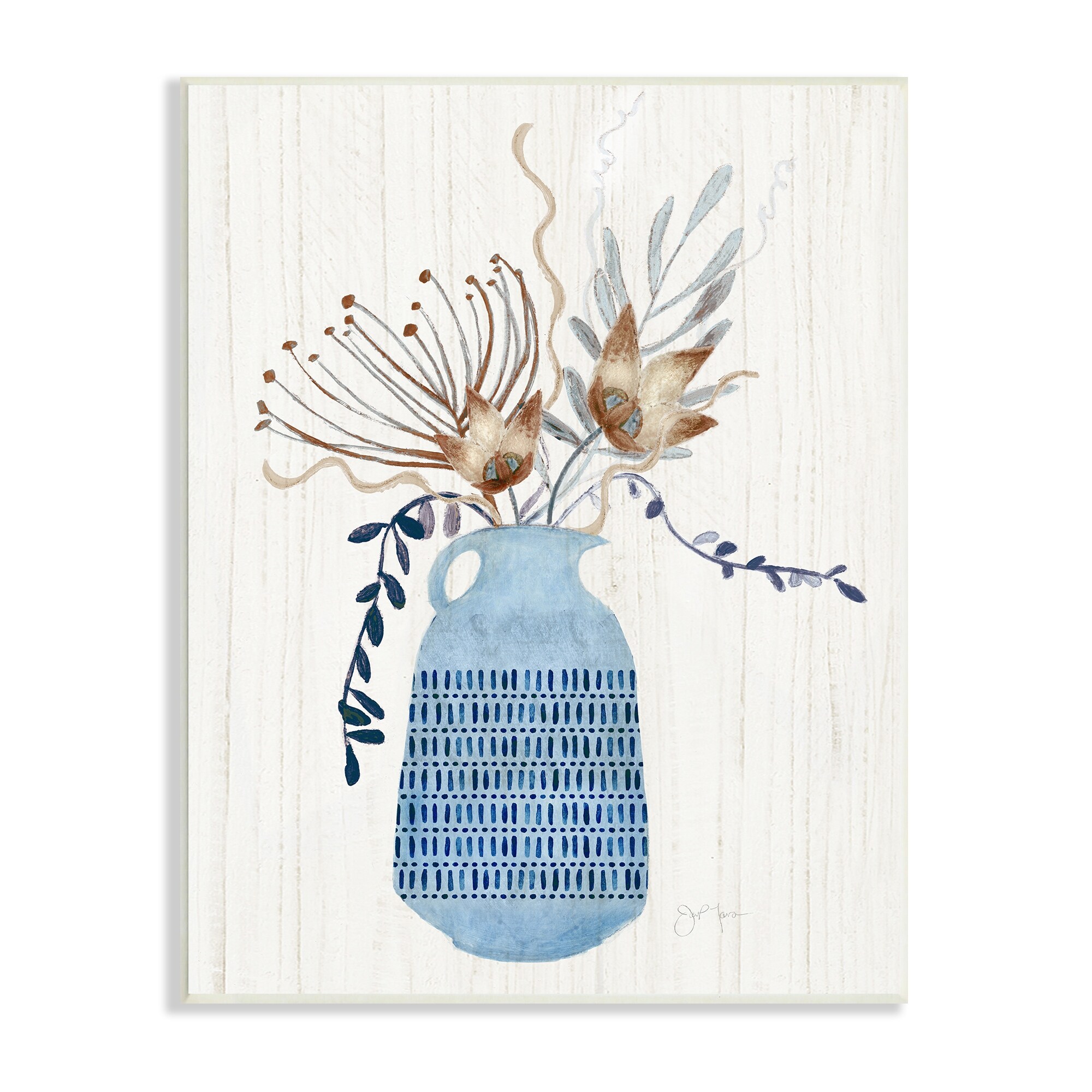 Stupell Industries Pleasant Blue Vase Boho Flowers Botanicals Arrangement Graphic Art Unframed Art Print Wall Art, Design by Tava Studios