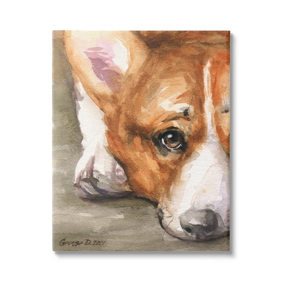 Stupell Industries Pleasant Corgi Puppy Dog Gazing Lying Down Painting Gallery Wrapped Canvas Print Wall Art, Design by George Dyachenko