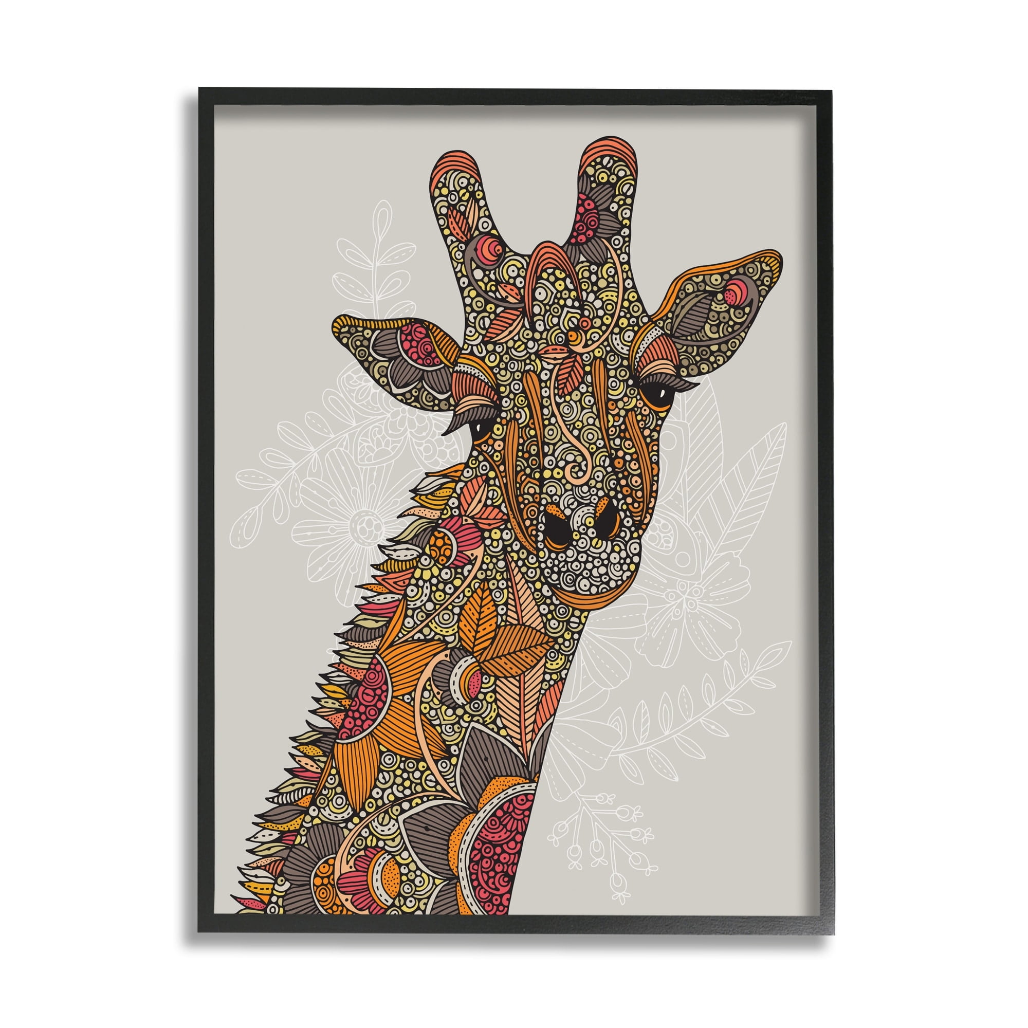 Stupell Industries Pleasant Giraffe Animal Intricate Floral Fractal Details Graphic Art Black Framed Art Print Wall Art, Design by Valentina Harper