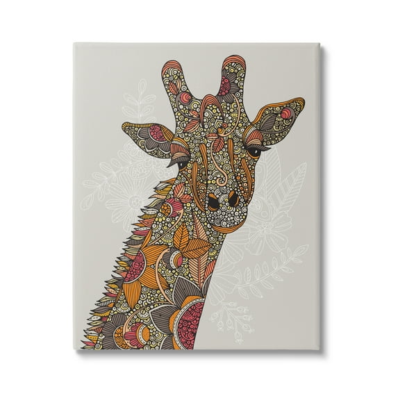 Stupell Industries Pleasant Giraffe Animal Intricate Floral Fractal Details Graphic Art Gallery Wrapped Canvas Print Wall Art, Design by Valentina Harper