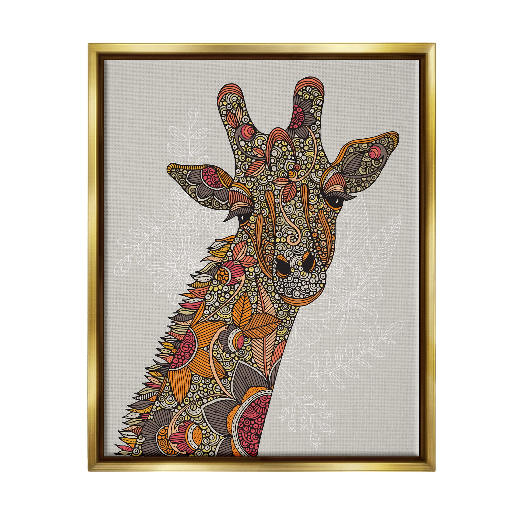 Stupell Industries Pleasant Giraffe Animal Intricate Floral Fractal Details Graphic Art Metallic Gold Floating Framed Canvas Print Wall Art, Design by Valentina Harper