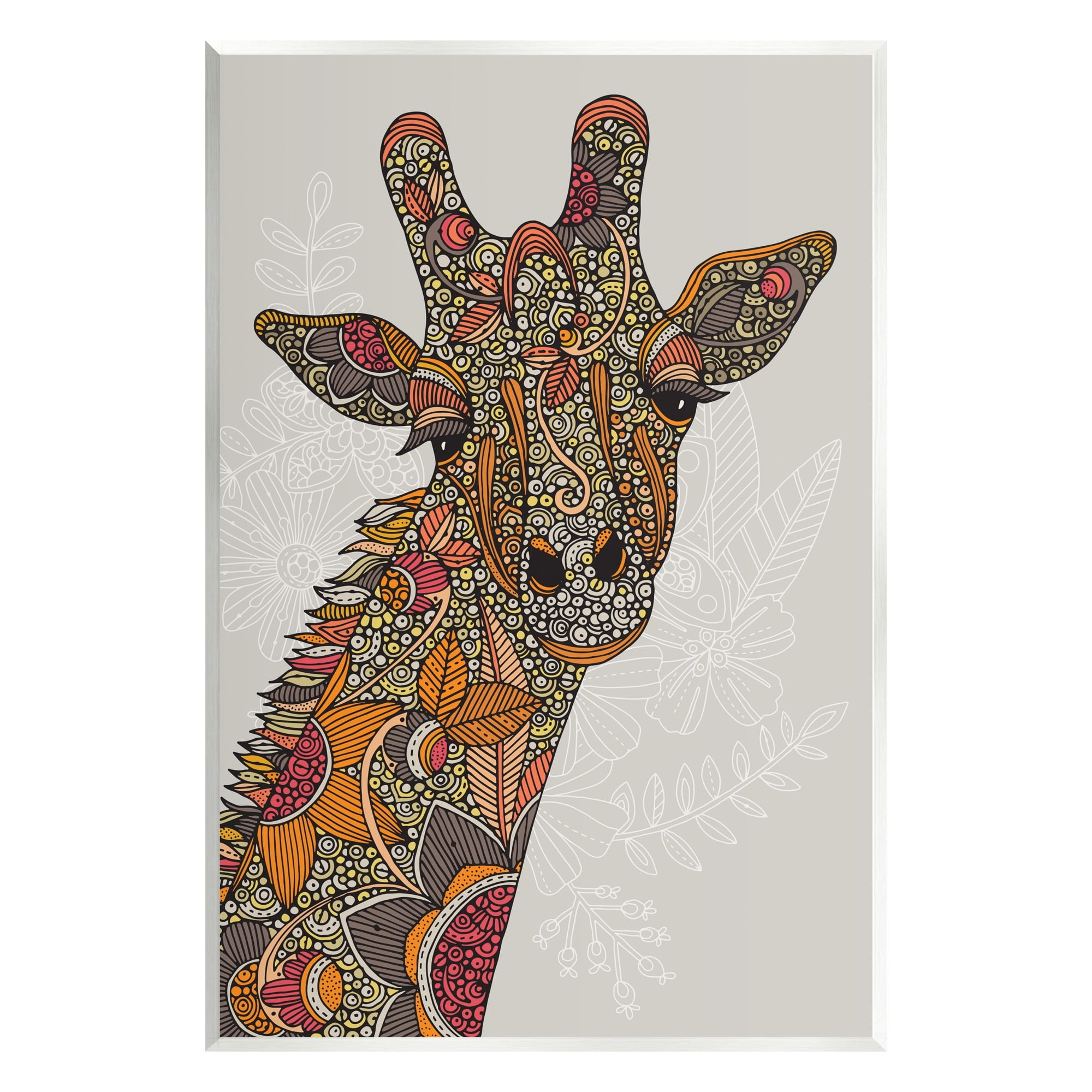 Stupell Industries Pleasant Giraffe Animal Intricate Floral Fractal Details Graphic Art Unframed Art Print Wall Art, Design by Valentina Harper