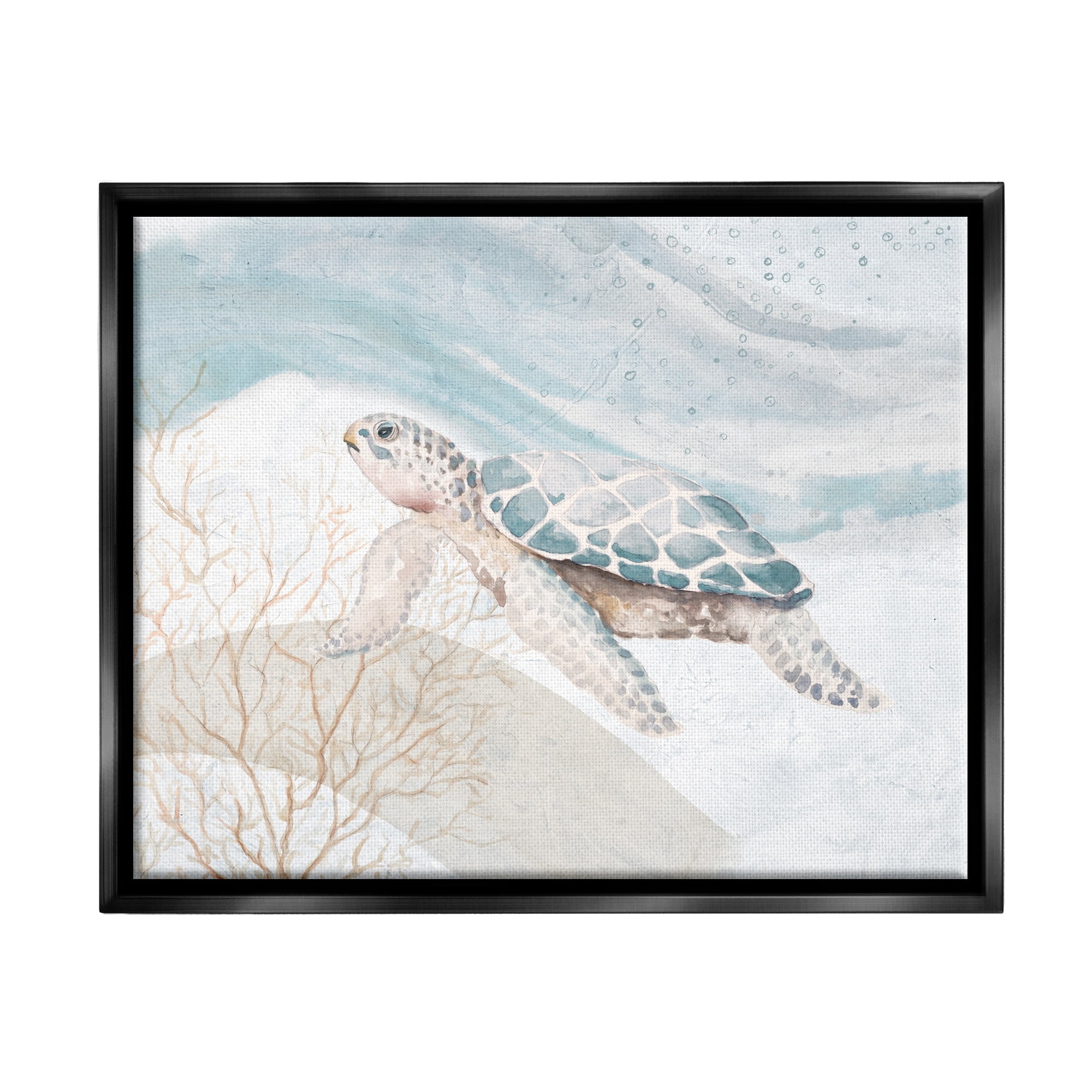 Stupell Industries Pleasant Sea Turtle Drifting Ocean Bubble Waves Painting Jet Black Floating Framed Canvas Print Wall Art, Design by Patricia Pinto