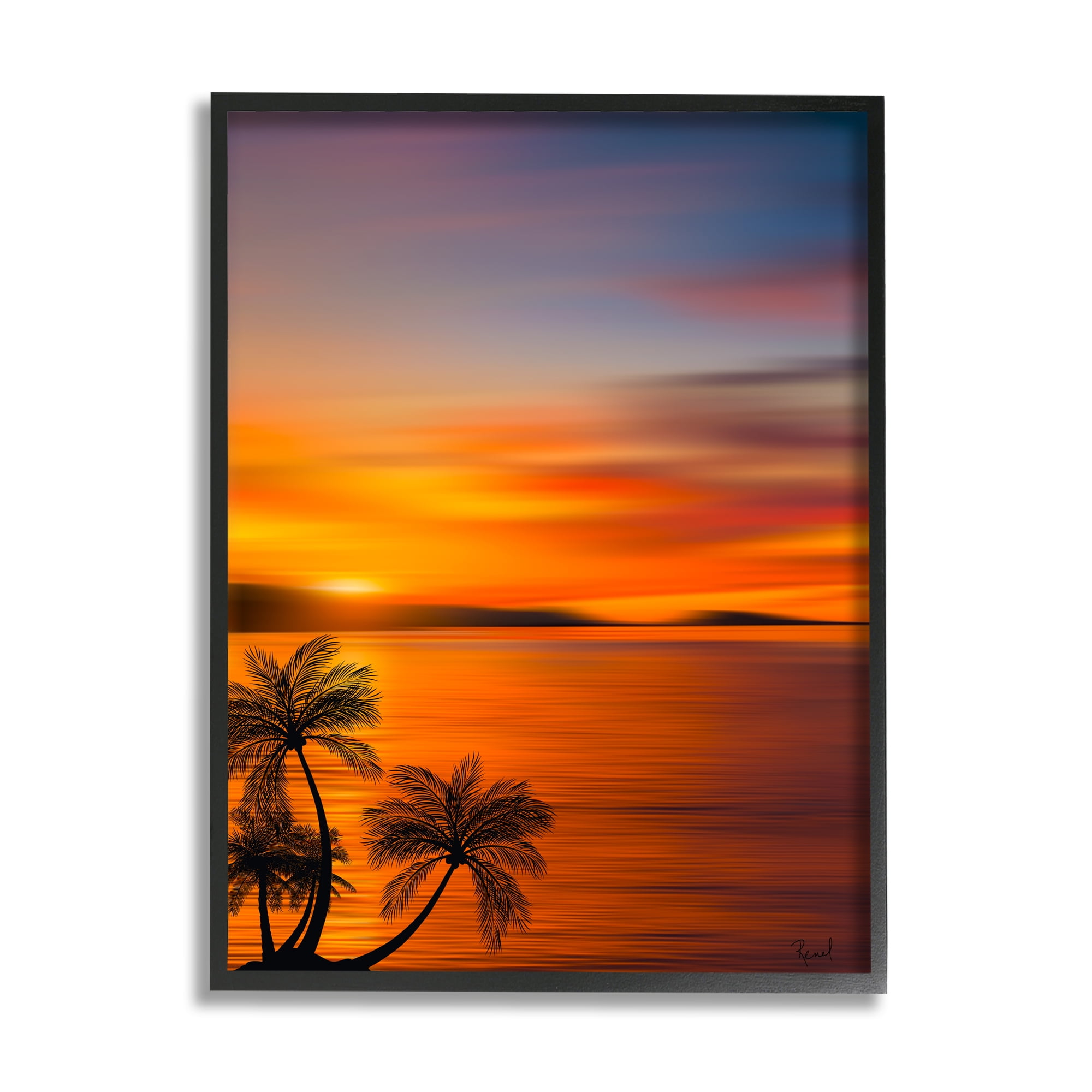 Stupell Industries Pleasant View Sunset Landscape Painting Black Framed Art Print Wall Art, 11 x 14