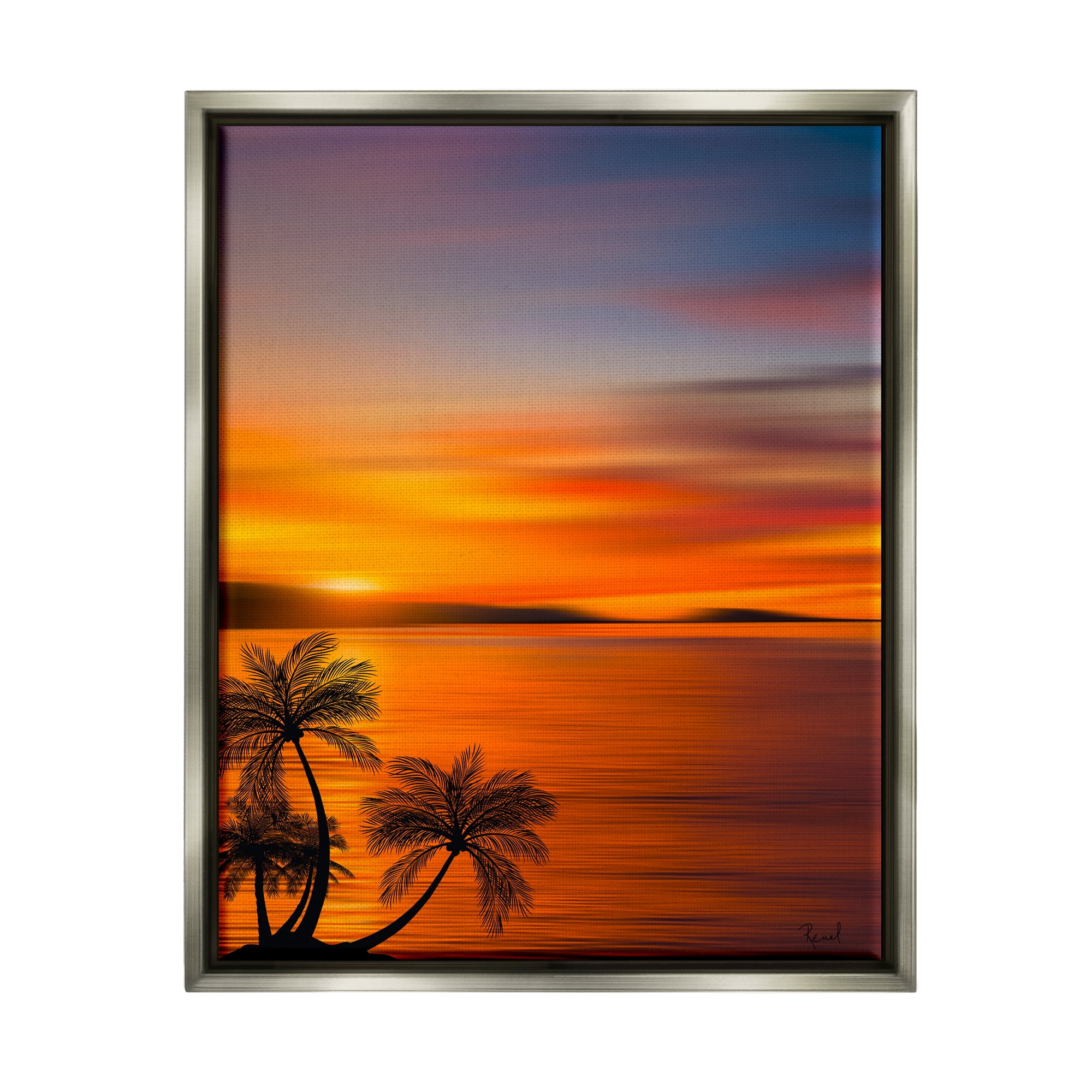 Stupell Industries Pleasant View Sunset Landscape Painting Gray Floater Framed Canvas Art Print Wall Art, 25 x 31