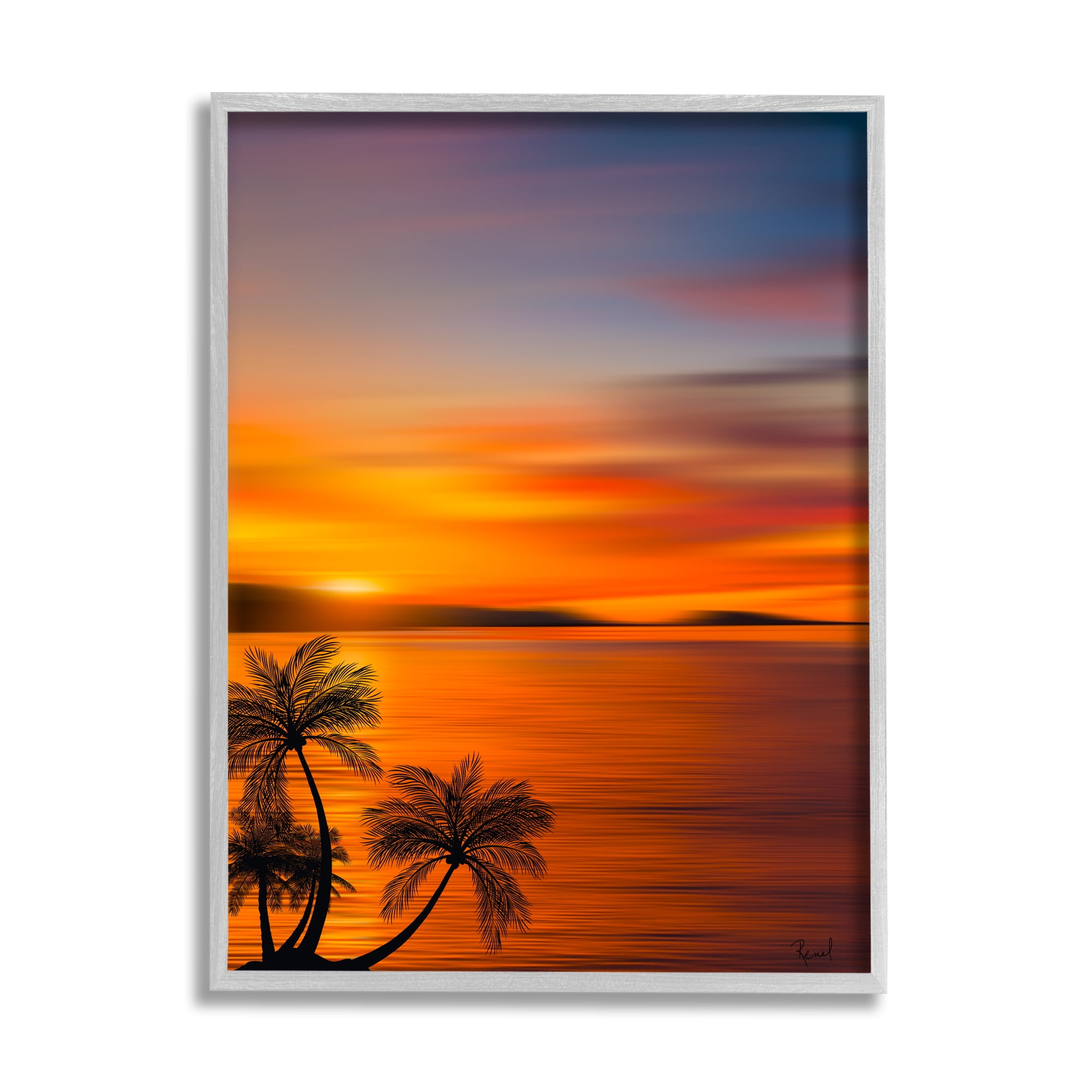 Stupell Industries Pleasant View Sunset Landscape Painting Gray Framed Art Print Wall Art, 16 x 20