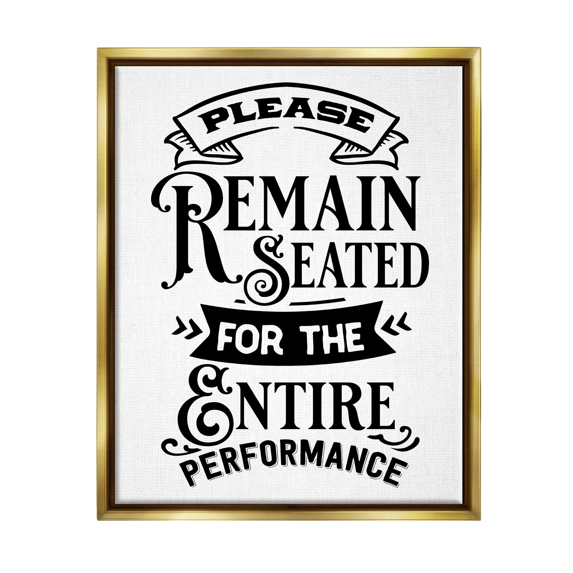 Stupell Industries Please Remain Seated Humorous Vintage Bathroom Saying Graphic Art Metallic Gold Floating Framed Canvas Print Wall Art, Design by Lettered and Lined
