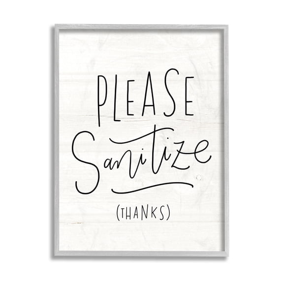 Stupell Industries Please Sanitize Phrase Minimal Rustic Text Grey Framed, 11 x 14, Design by Loni Harris
