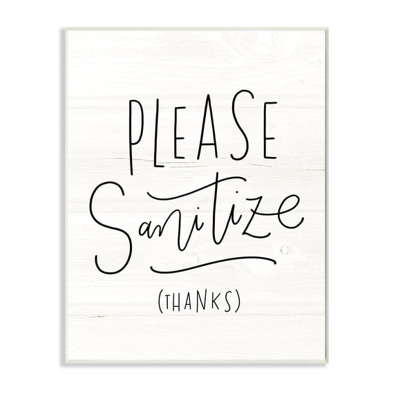 Stupell Industries Please Sanitize Phrase Minimal Rustic Text Wall Plaque, 13 x 19, Design by Loni Harris