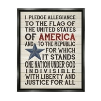 Stupell Industries Pledge of Allegiance Stars and Stripes Americana Rustic Wood Look Sign Jet Black Framed Floating Canvas Wall Art, 16x20, by Jo Moulton
