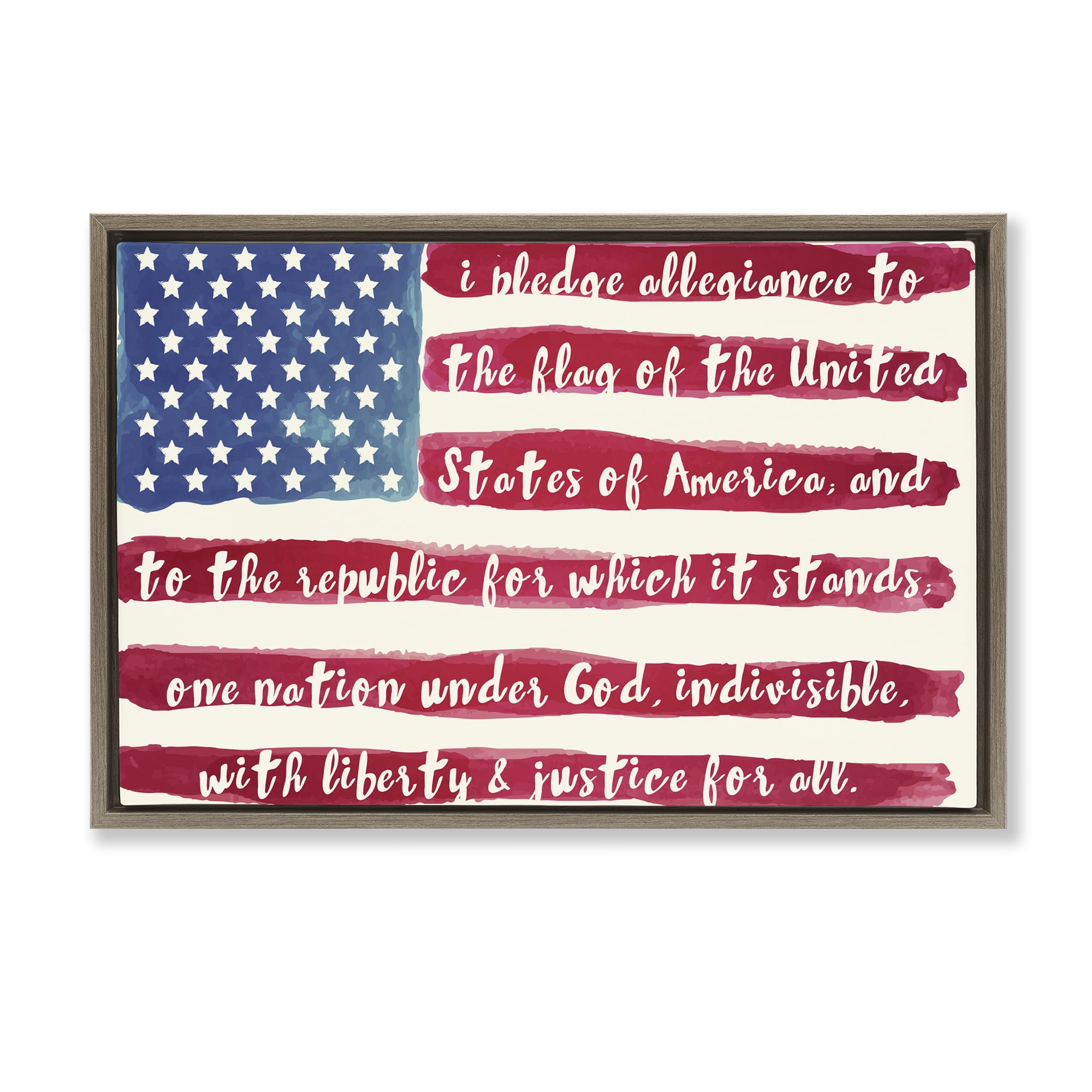 Stupell Industries Pledge Of Allegiance Flag Stripes Brown Framed Floater Canvas Wall Art, design by Sophie 6