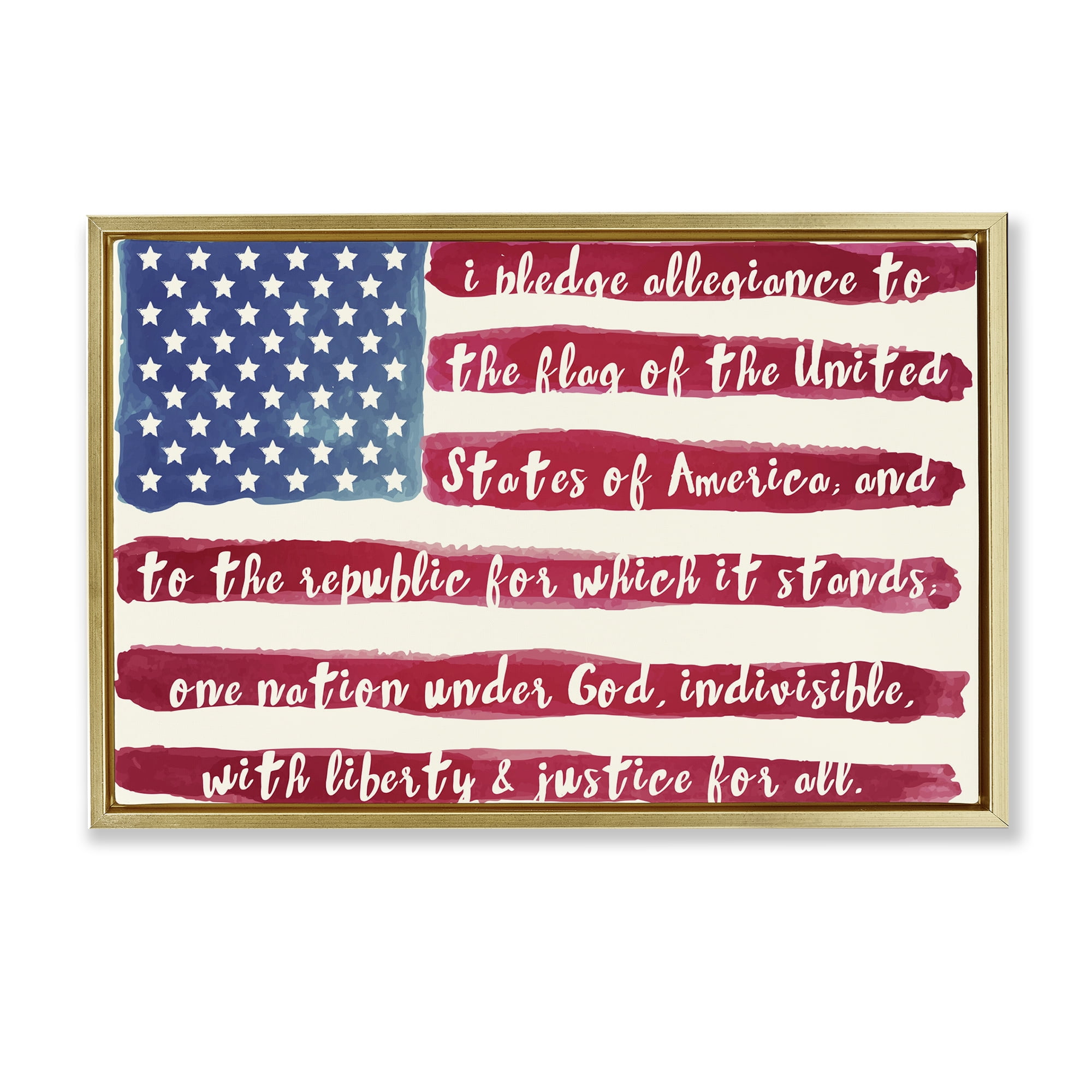 Stupell Industries Pledge Of Allegiance Flag Stripes Gold Framed Floater Canvas Wall Art, design by Sophie 6