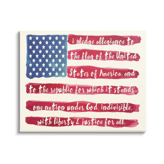 Stupell Industries Pledge of Allegiance American Flag Calligraphy Pattern Graphic Art Gallery Wrapped Canvas Print Wall Art, Design by Mindy Sommers