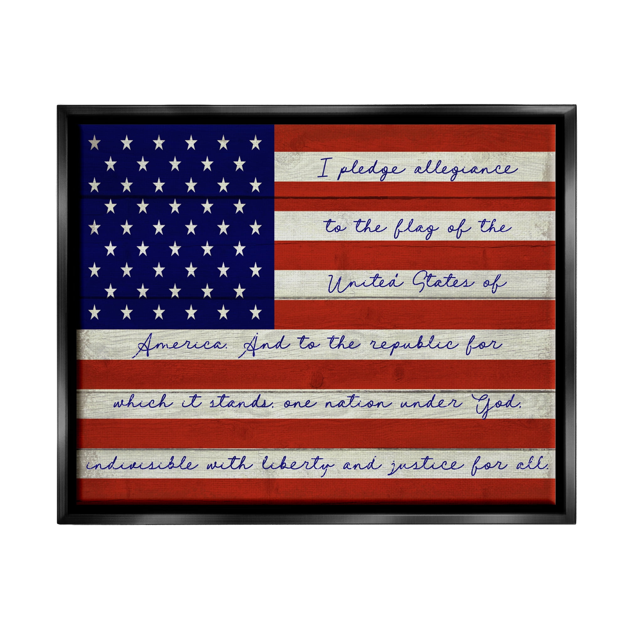 Stupell Industries Pledge of Allegiance Flag Inspirational Painting Black Floater Framed Art Print Wall Art, 31 x 25