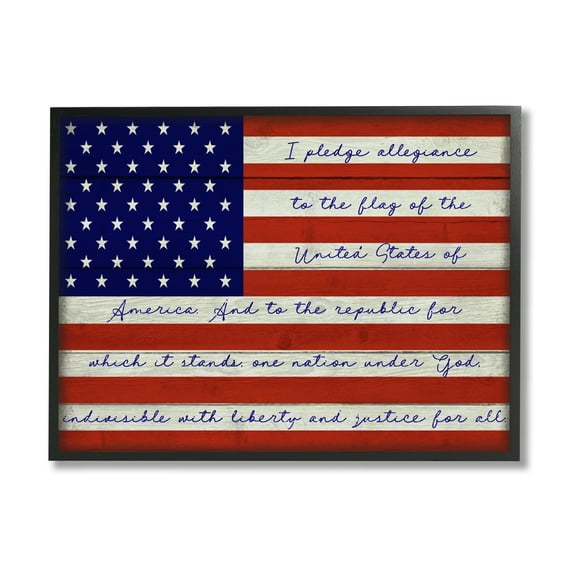 Stupell Industries Pledge of Allegiance Flag Inspirational Painting Black Framed Art Print Wall Art, 14 x 11