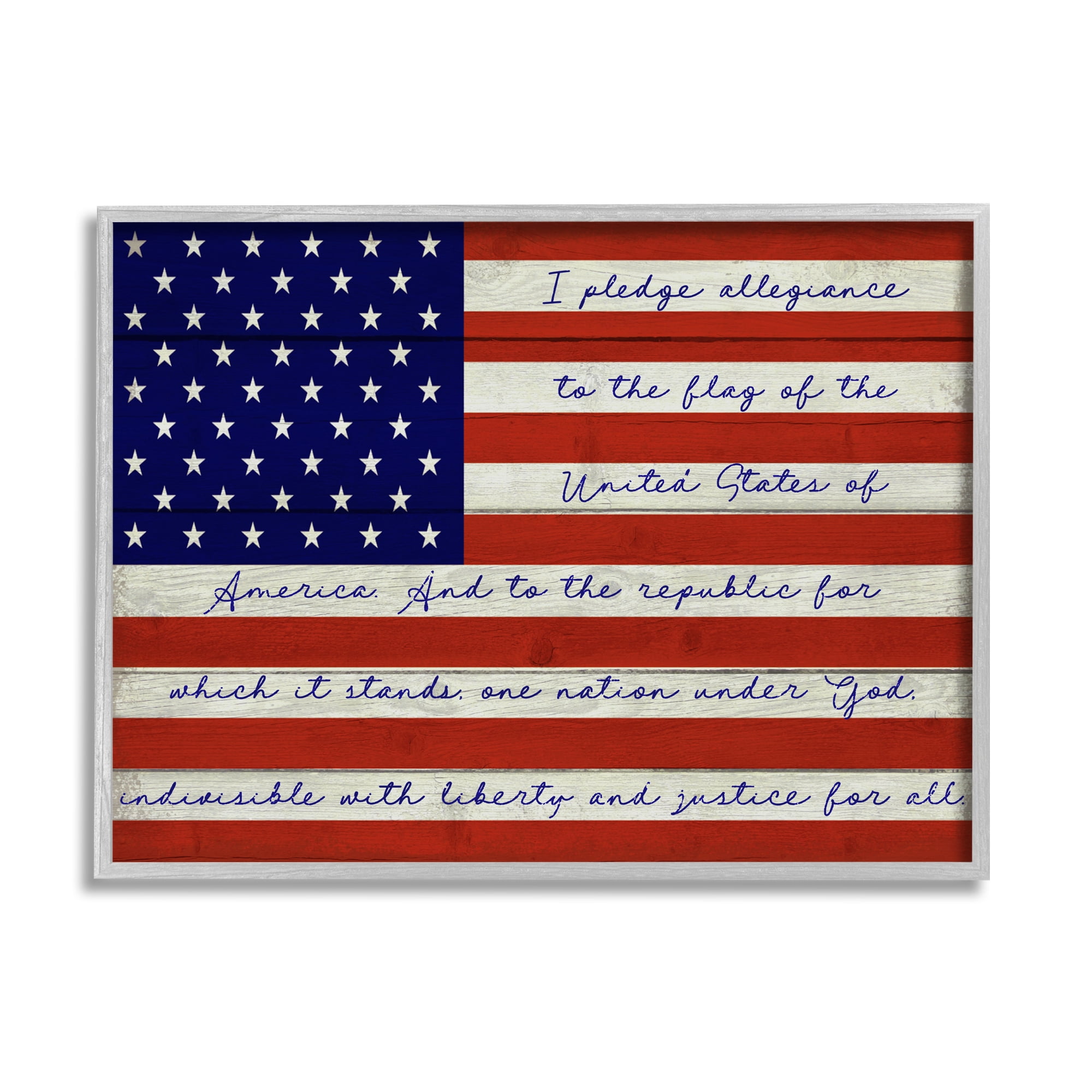 Stupell Industries Pledge of Allegiance Flag Inspirational Painting Gray Framed Art Print Wall Art, 30 x 24