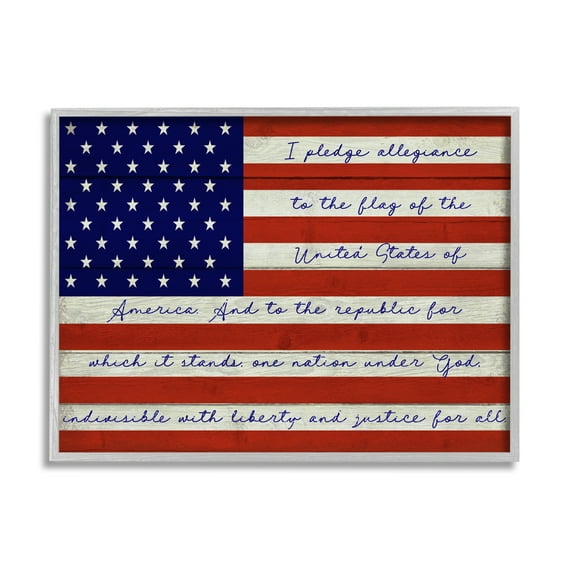 Stupell Industries Pledge of Allegiance Flag Inspirational Painting Gray Framed Art Print Wall Art, 30 x 24