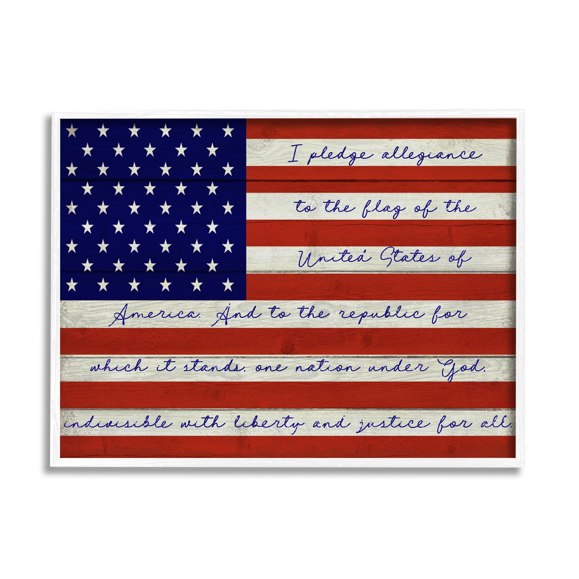 Stupell Industries Pledge of Allegiance Flag Inspirational Painting White Framed Art Print Wall Art, 30 x 24