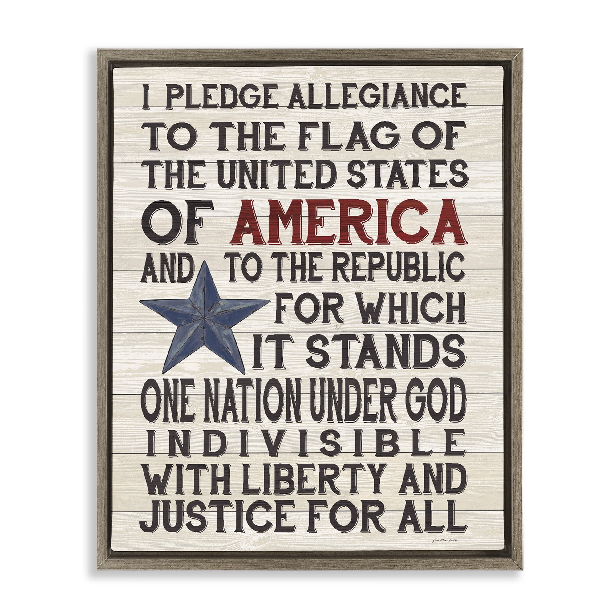 Stupell Industries Pledge of Allegiance Patriotic Inspirational Painting Brown Floater Framed Canvas Art Print Wall Art, 25 x 31