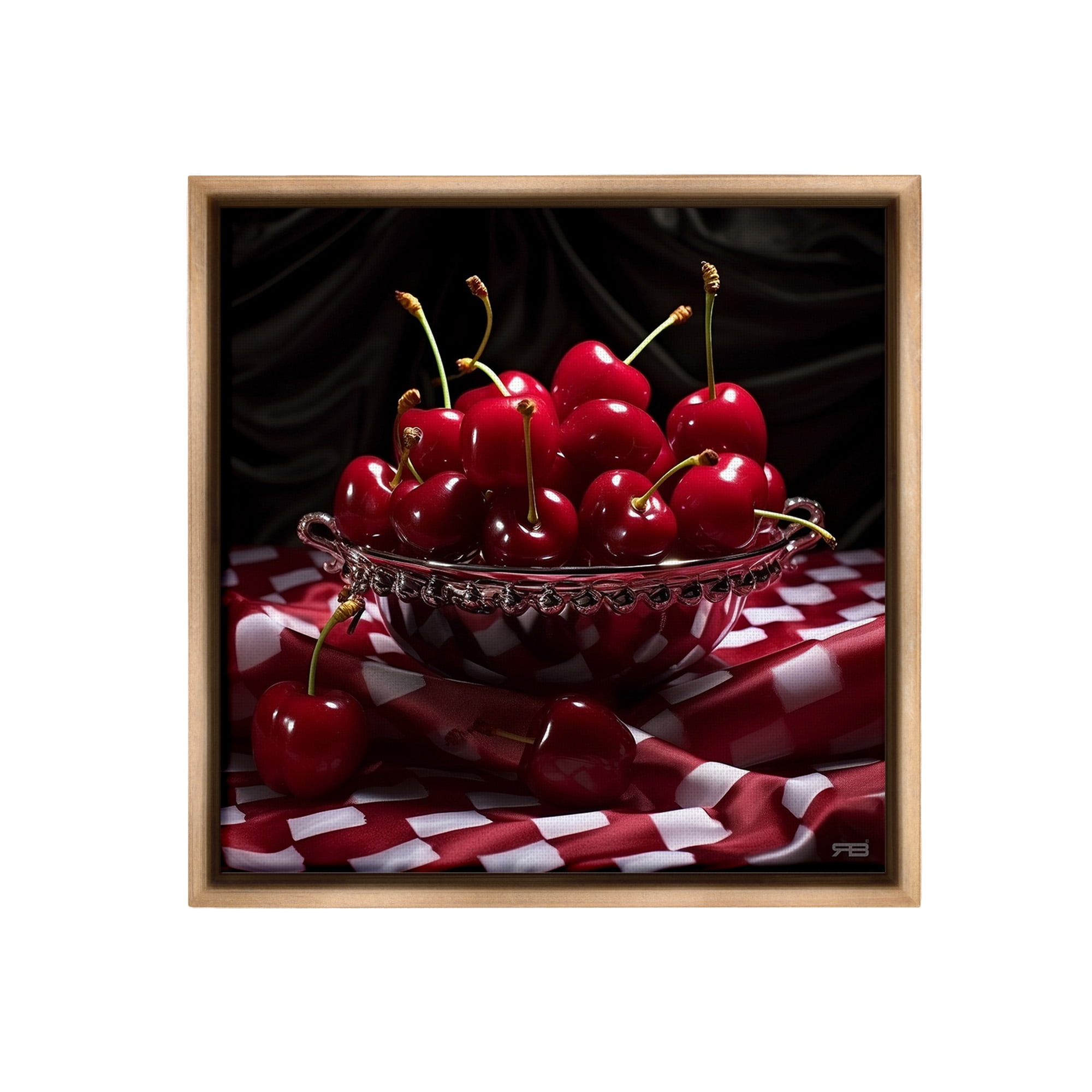 Stupell Industries Plump Cherries Still Life Food & Beverage Painting Brown Floater Framed Canvas Art Print Wall Art, 25 x 25