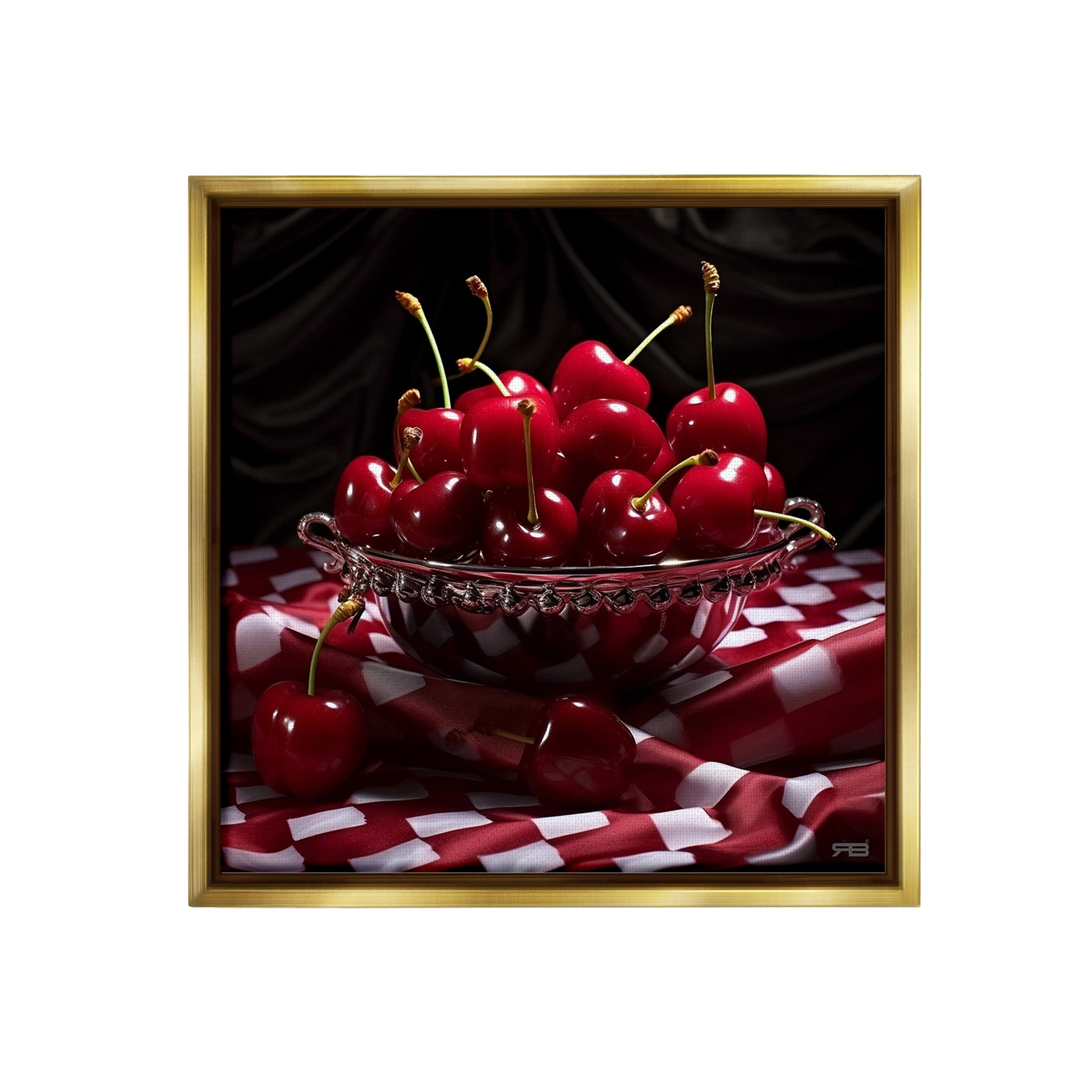 Stupell Industries Plump Cherries Still Life Food & Beverage Painting Gold Floater Framed Canvas Art Print Wall Art, 18 x 18