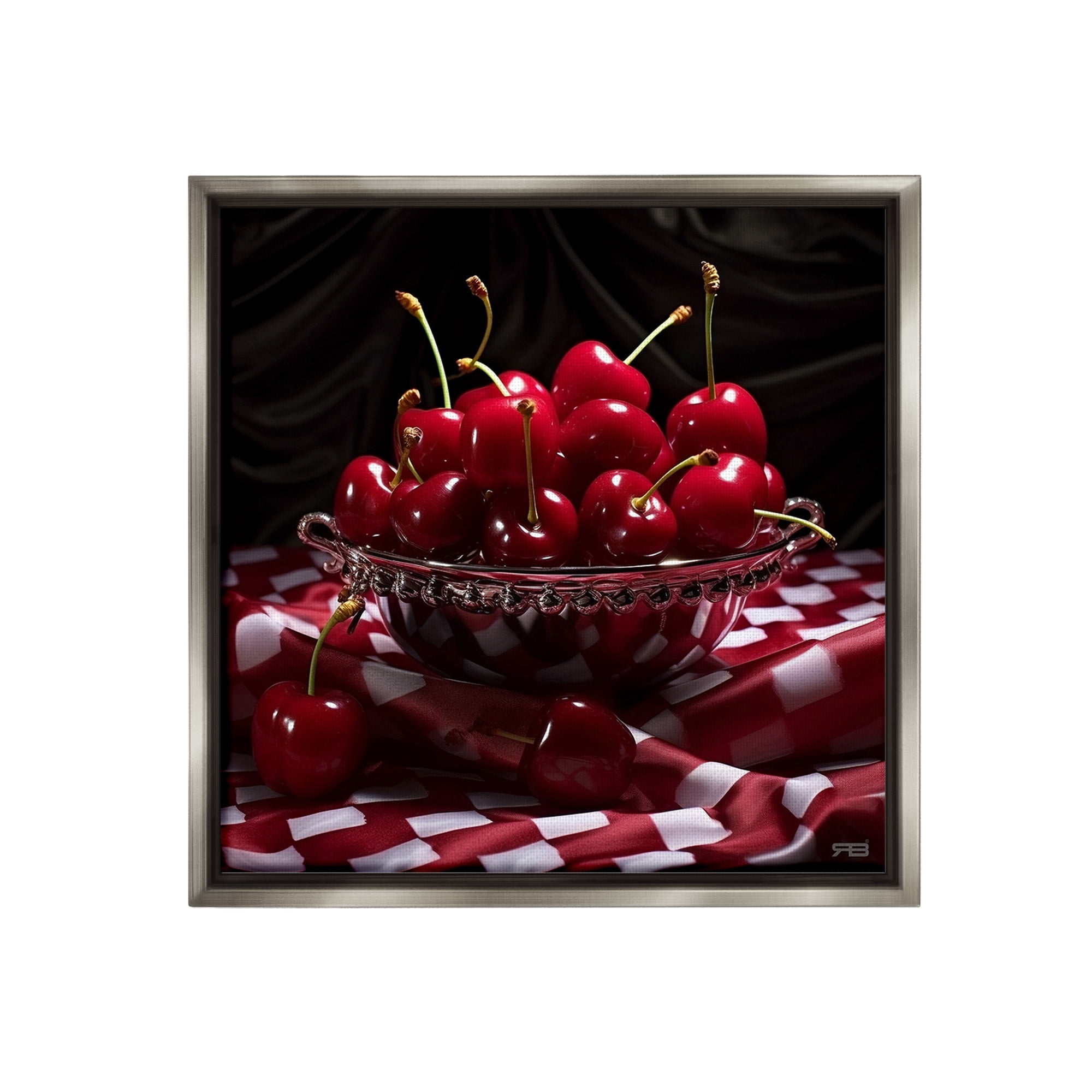 Stupell Industries Plump Cherries Still Life Food & Beverage Painting Gray Floater Framed Canvas Art Print Wall Art, 18 x 18