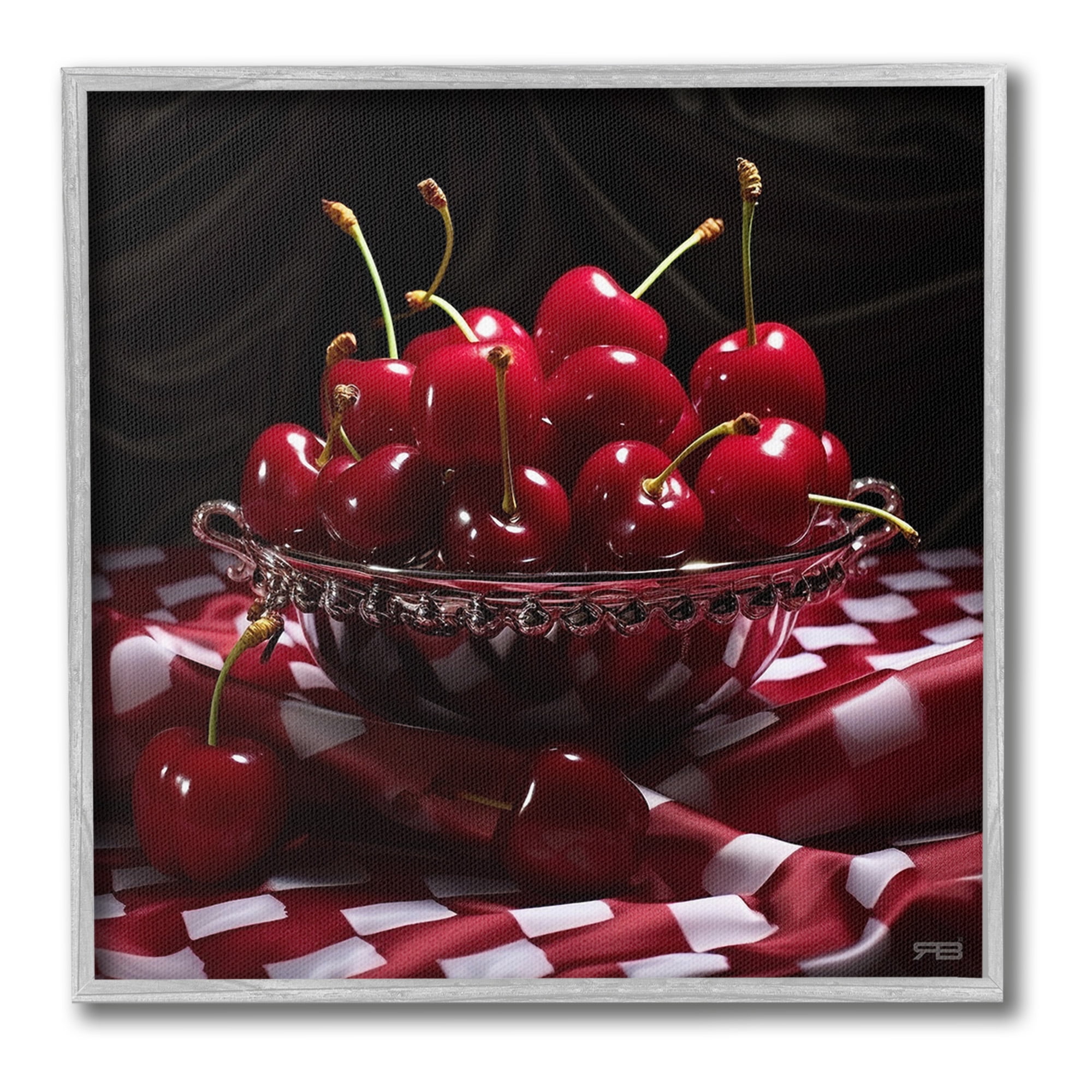 Stupell Industries Plump Cherries Still Life Food & Beverage Painting Gray Framed Art Print Wall Art, 17 x 17