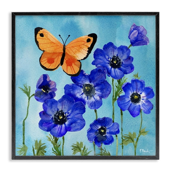 Stupell Industries Poetic Monarch Butterfly Floral Painting Black Framed Art Print Wall Art, 12 x 12