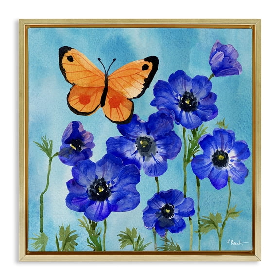 Stupell Industries Poetic Monarch Butterfly Floral Painting Gold Floater Framed Canvas Art Print Wall Art, 25 x 25