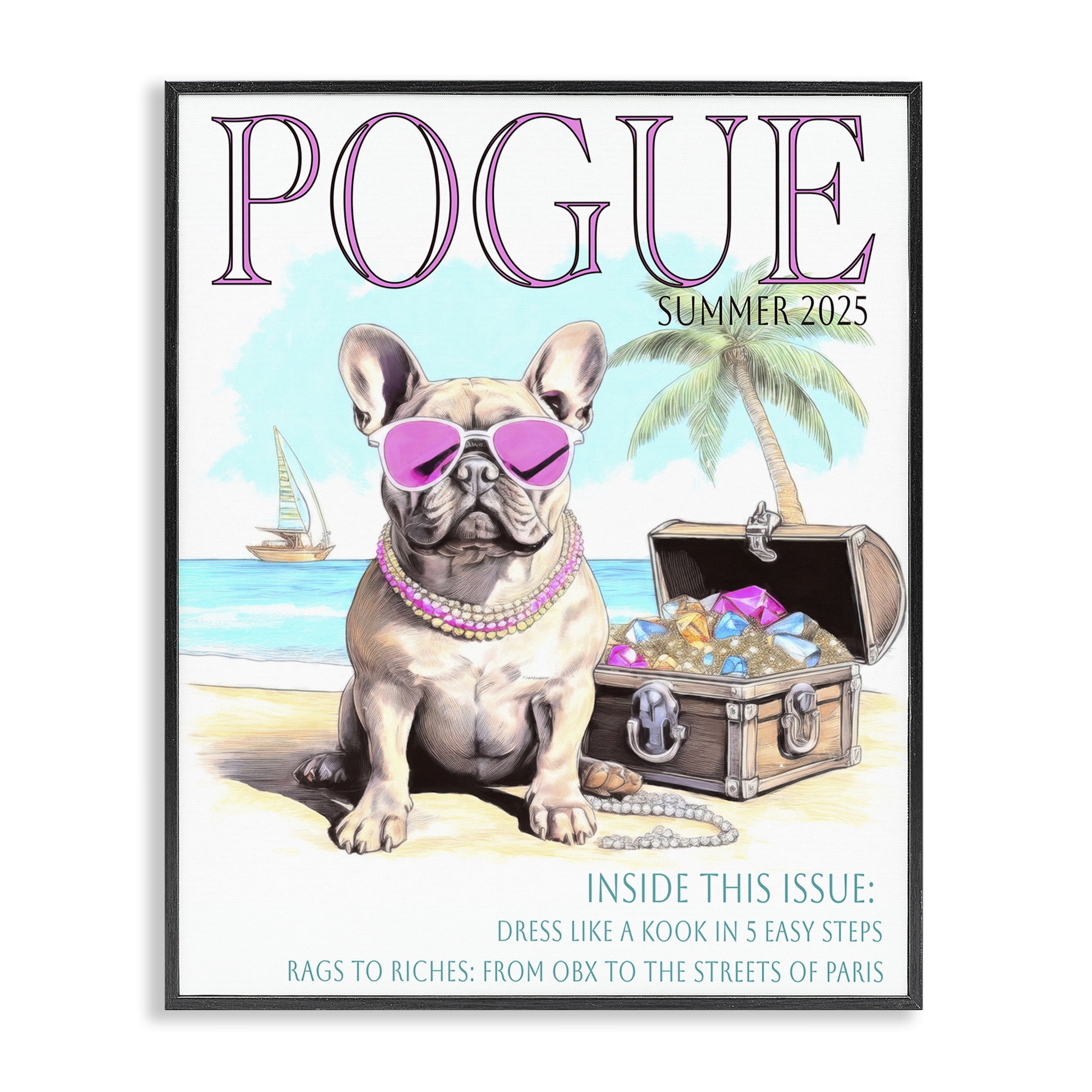 Stupell Industries Pogue Summer Dog Fashion Black Framed Giclee Art, design by Grotto Studios