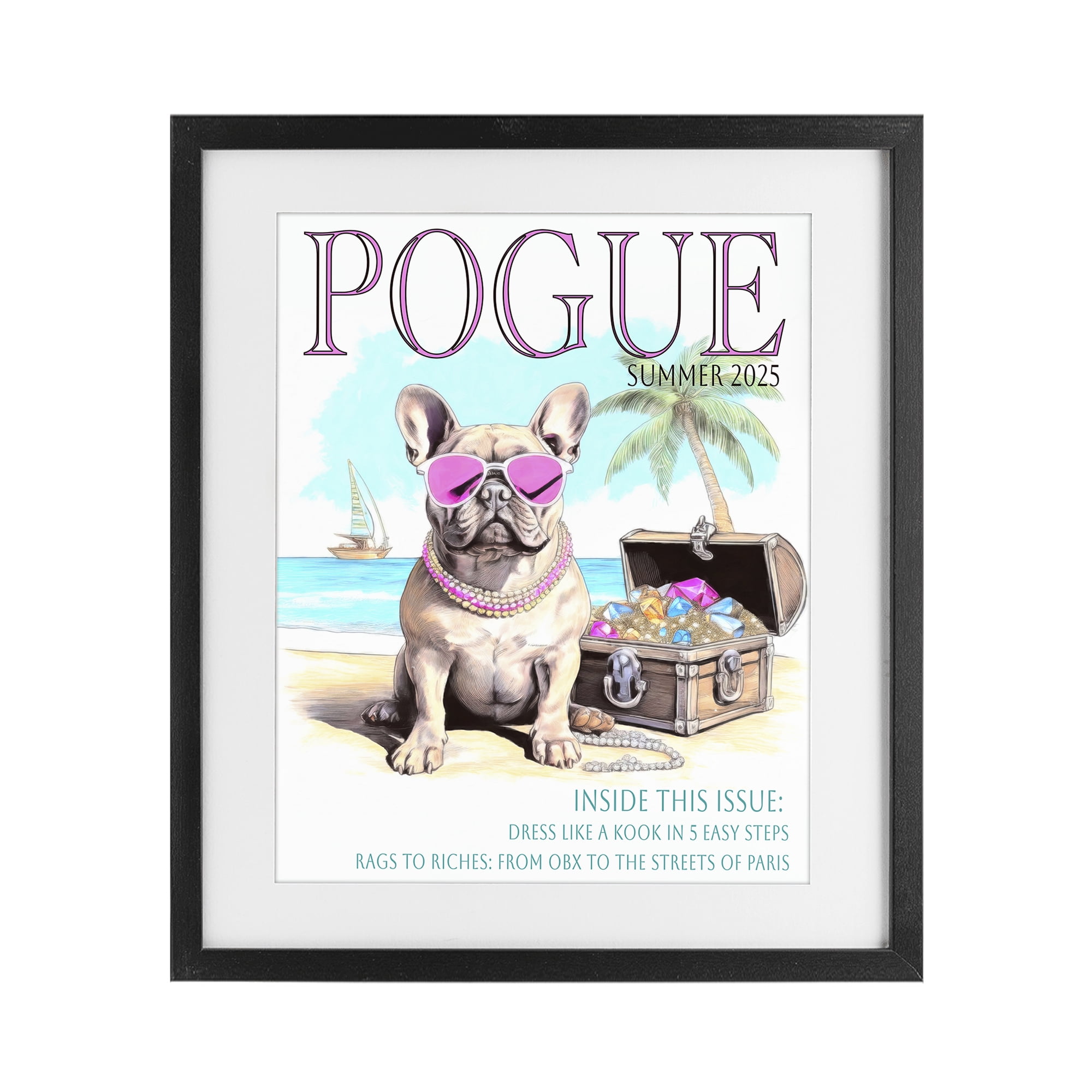 Stupell Industries Pogue Summer Dog Fashion Black Framed Print Under Glass, design by Grotto Studios