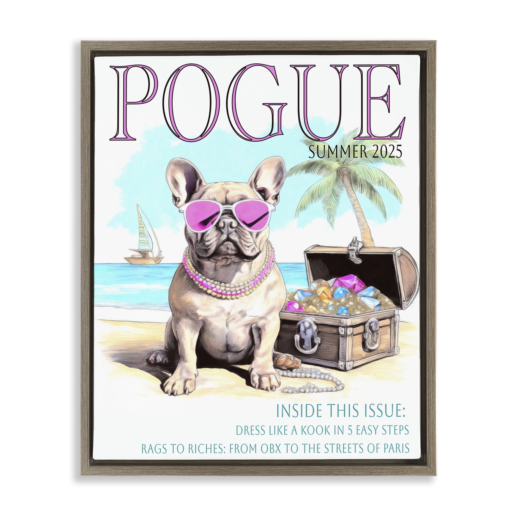 Stupell Industries Pogue Summer Dog Fashion Brown Framed Floater Canvas Wall Art, design by Grotto Studios