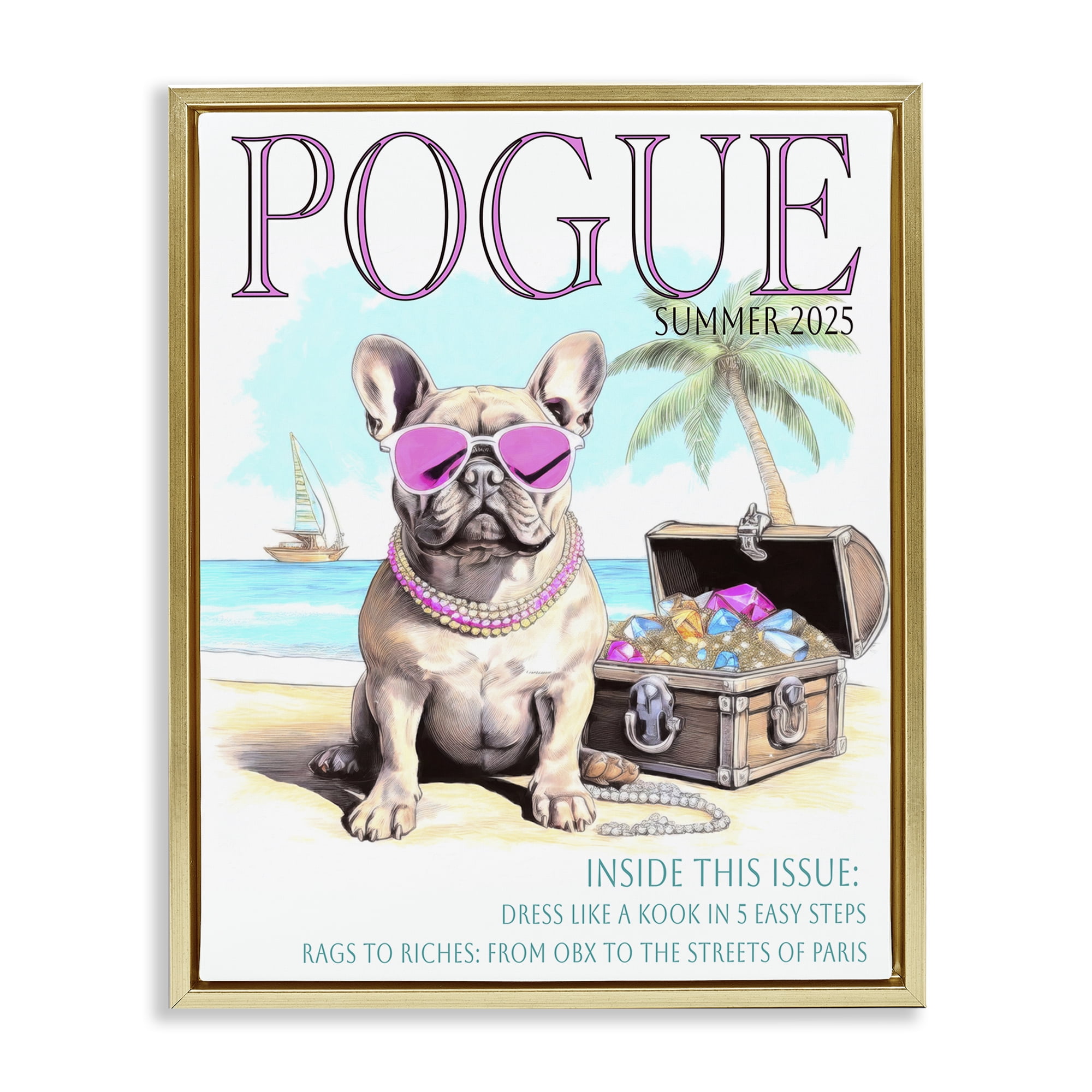 Stupell Industries Pogue Summer Dog Fashion Gold Framed Floater Canvas Wall Art, design by Grotto Studios