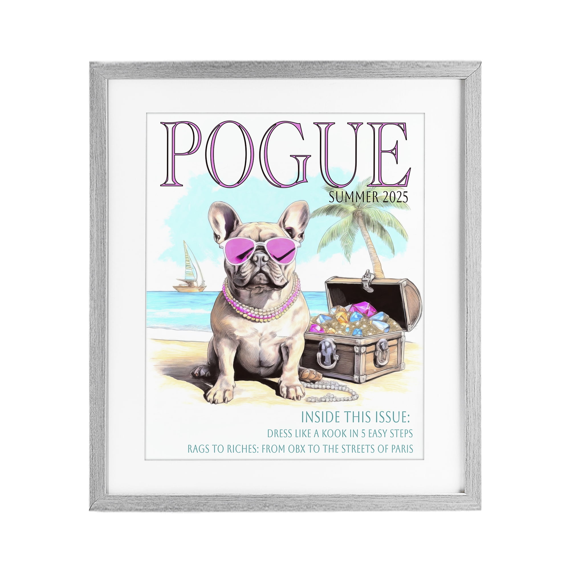 Stupell Industries Pogue Summer Dog Fashion Gray Framed Print Under Glass, design by Grotto Studios