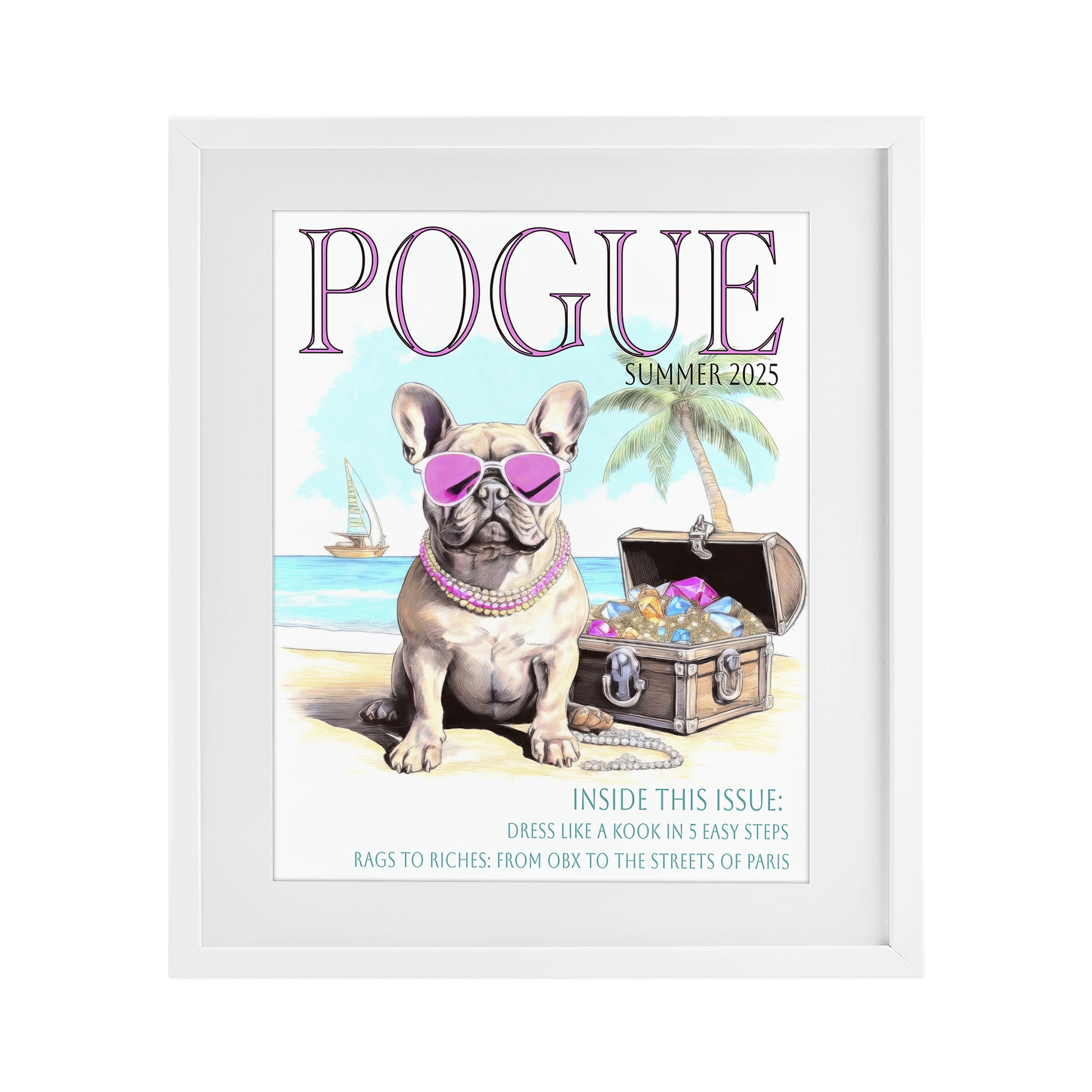 Stupell Industries Pogue Summer Dog Fashion White Framed Print Under Glass, design by Grotto Studios