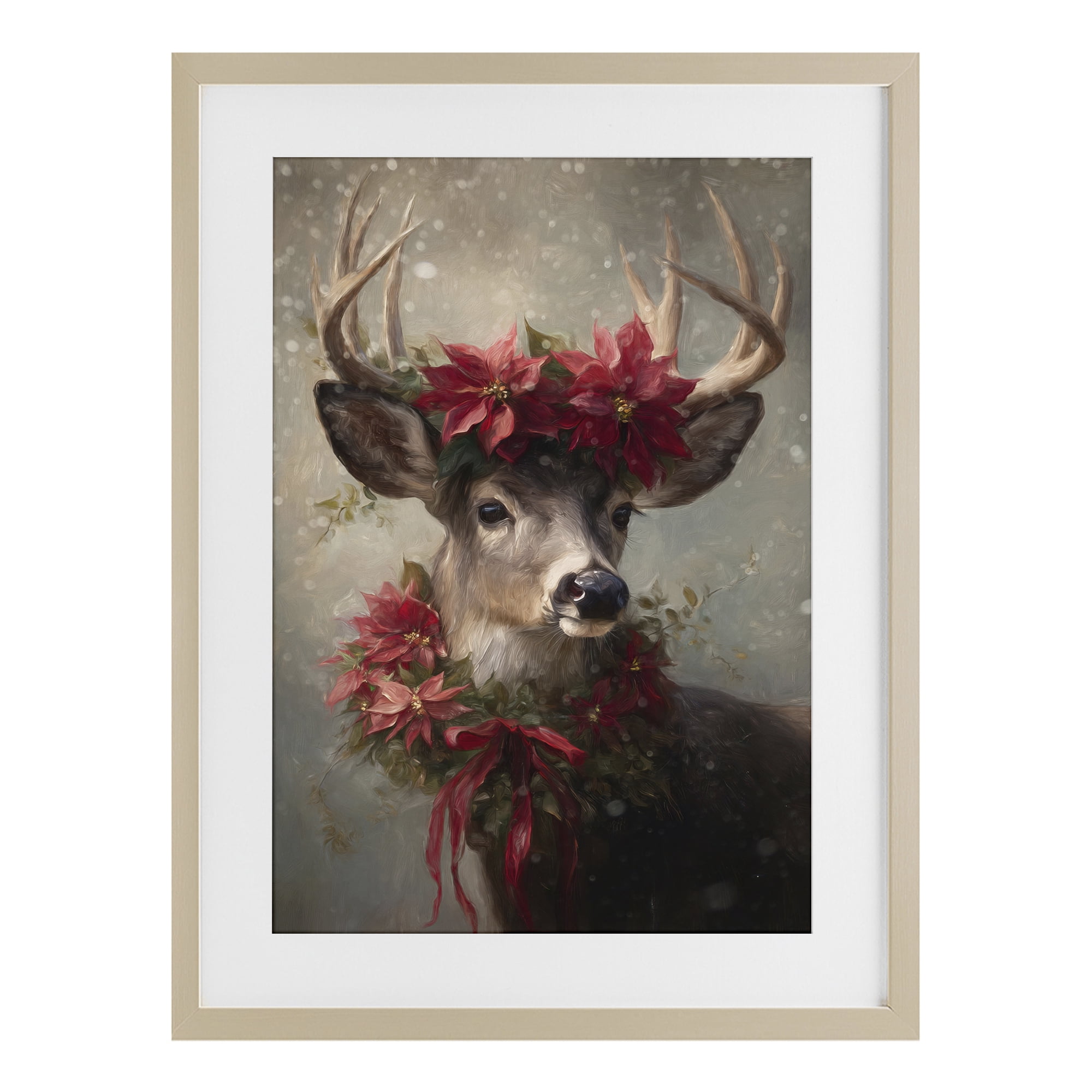 Stupell Industries Poinsettia Christmas Deer Birch Framed Print Under Glass, design by Tina LeCour