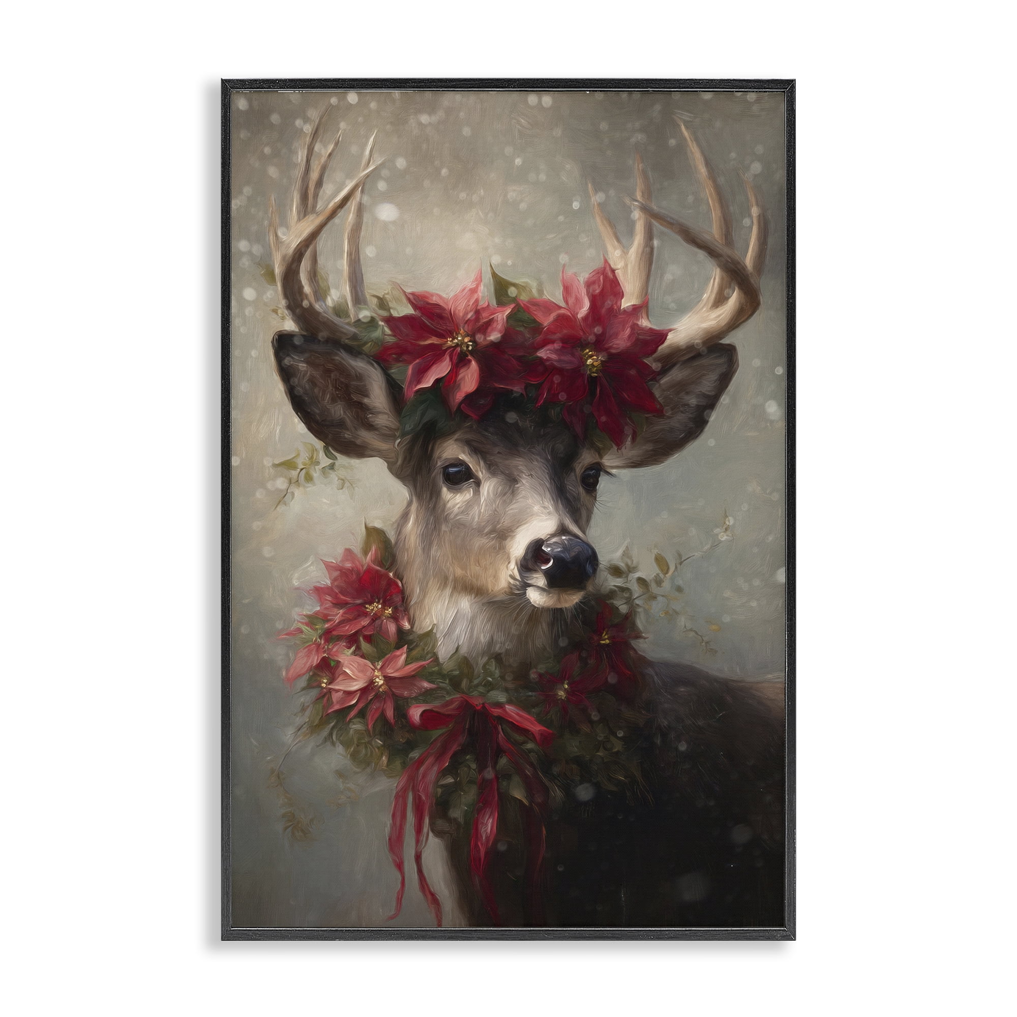 Stupell Industries Poinsettia Christmas Deer Black Framed Giclee Art, design by Tina LeCour