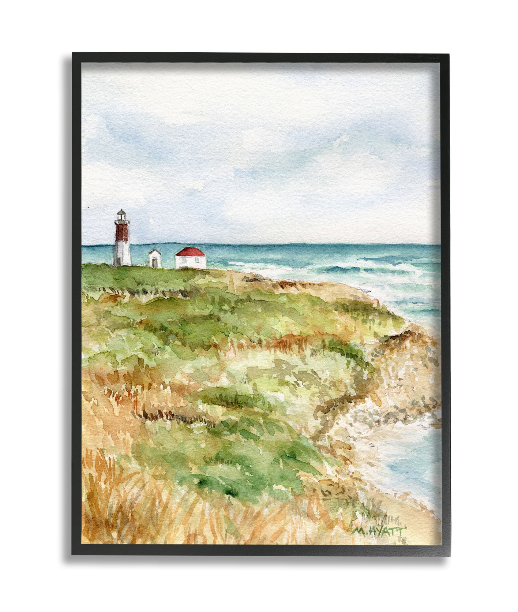 Stupell Industries Point Judith Cliffside Lighthouse Coastal Landscape Black Framed, 24 x 30, Design by Melissa Hyatt LLC