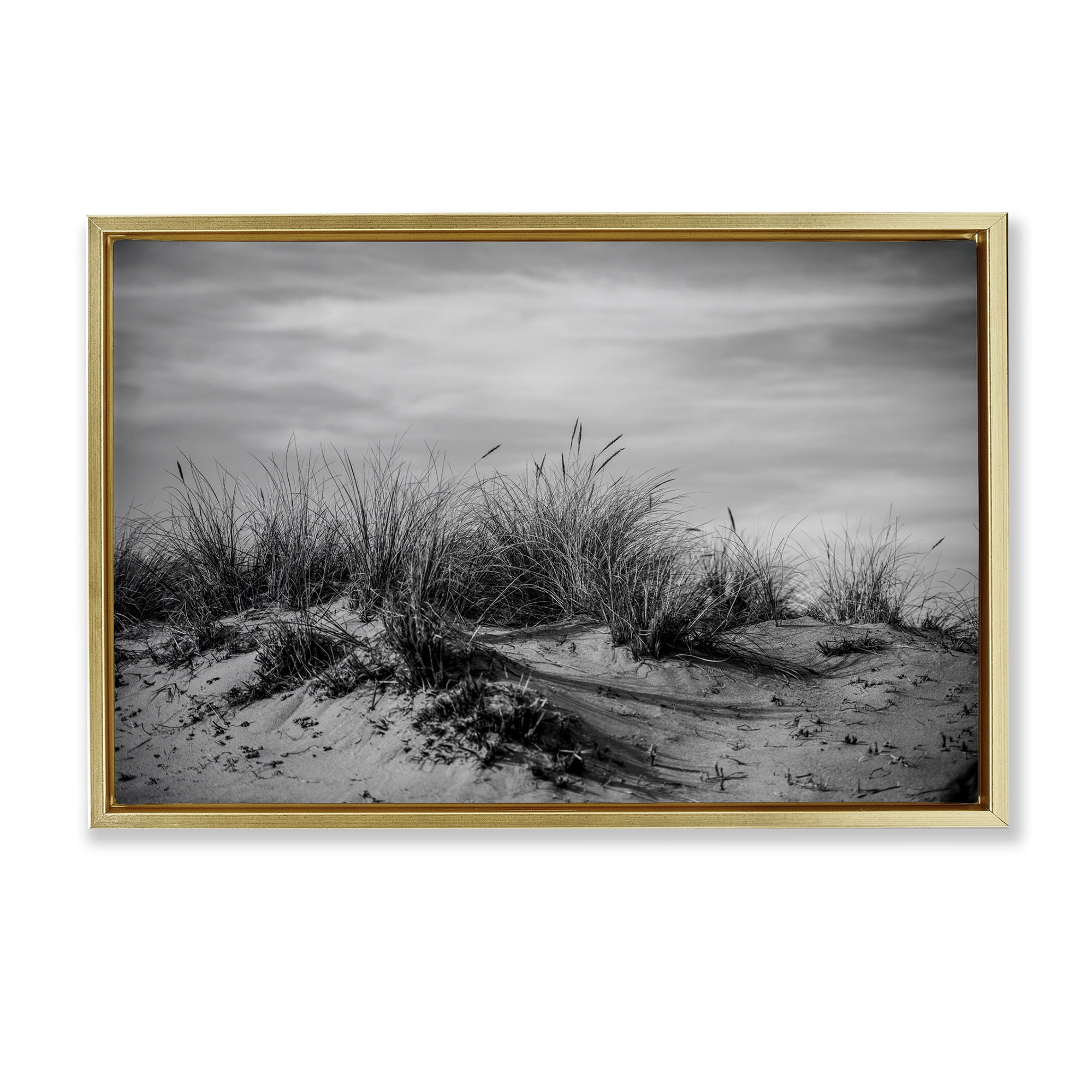 Stupell Industries Point Reyes Beach Dunes Landscape & Nature Photography Gold Floater Framed Canvas Art Print Wall Art, 25 x 17