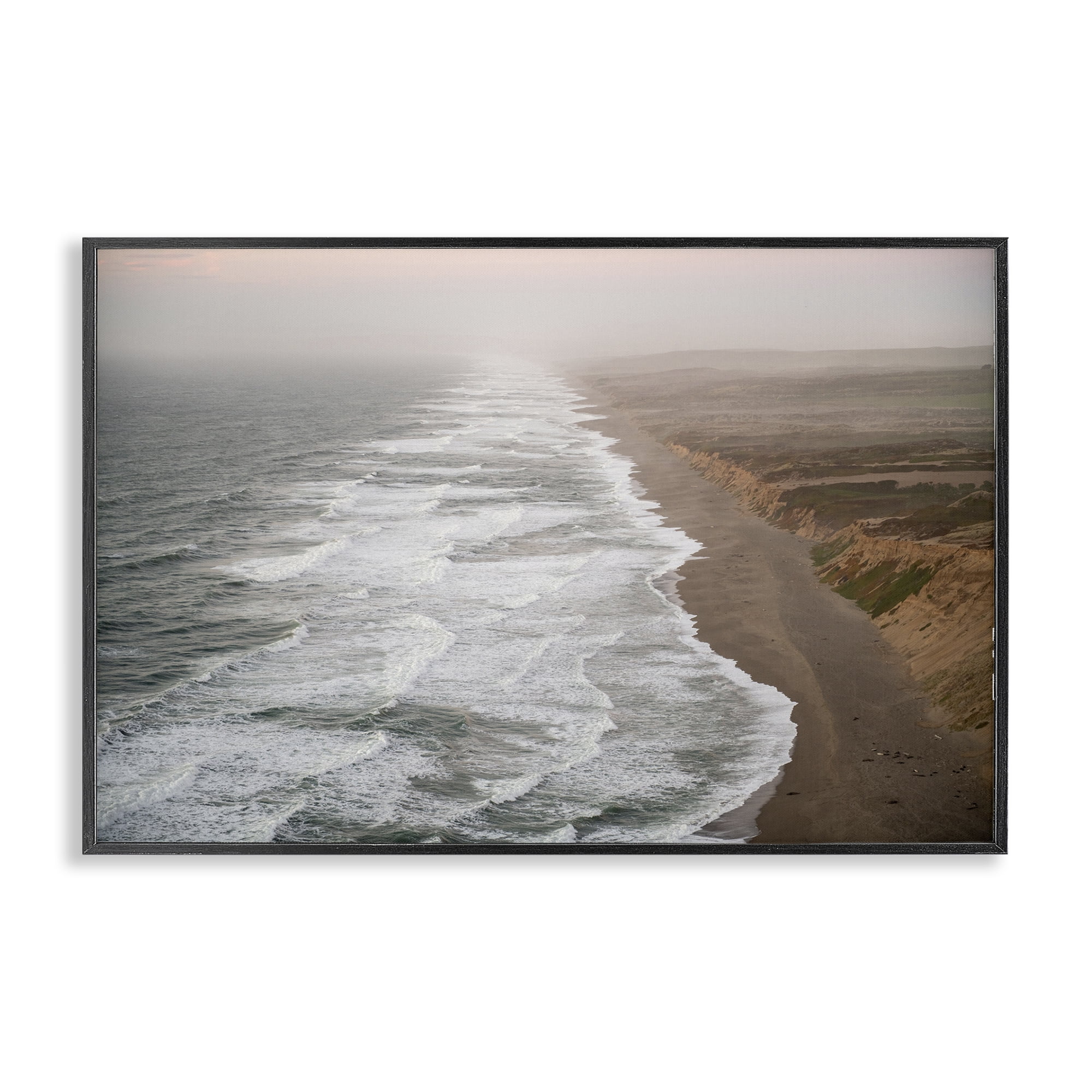 Stupell Industries Point Reyes Receding Shoreline Nautical & Beach Photography Black Framed Art Print Wall Art, 24 x 16