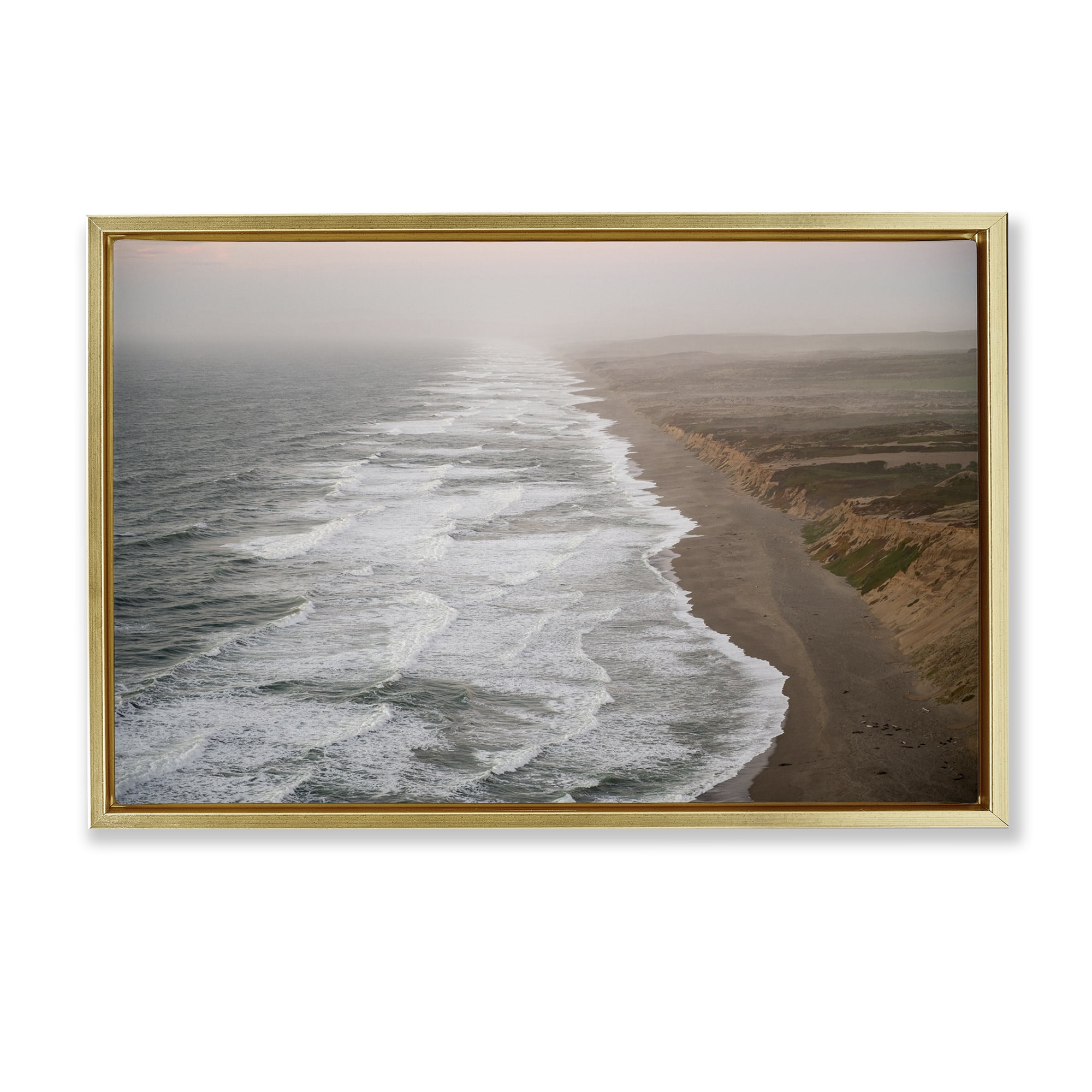 Stupell Industries Point Reyes Receding Shoreline Nautical & Beach Photography Gold Floater Framed Canvas Art Print Wall Art, 25 x 17