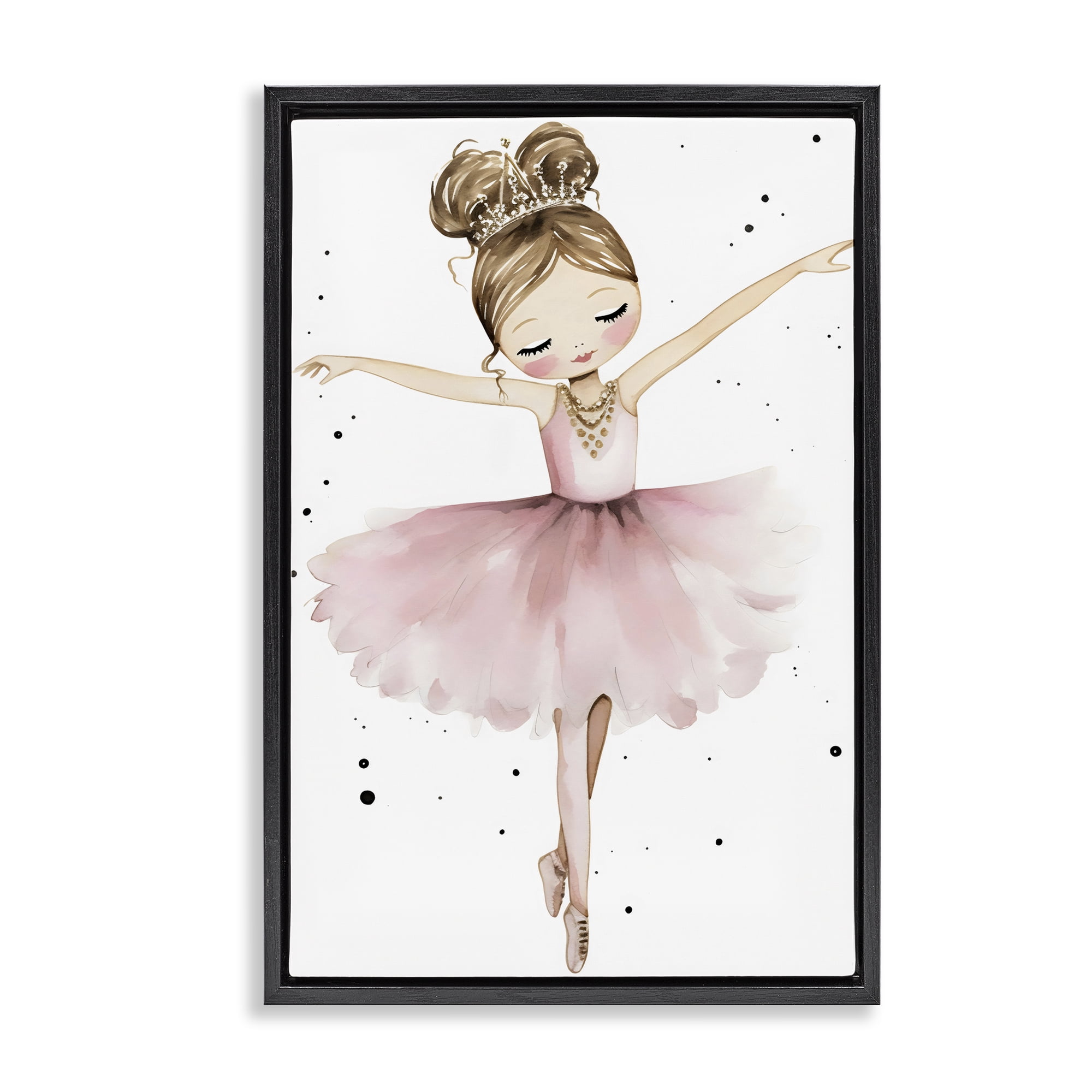 Stupell Industries Pointe Princess in Pink Tutu Black Framed Floater Canvas Wall Art, design by Creative Studio