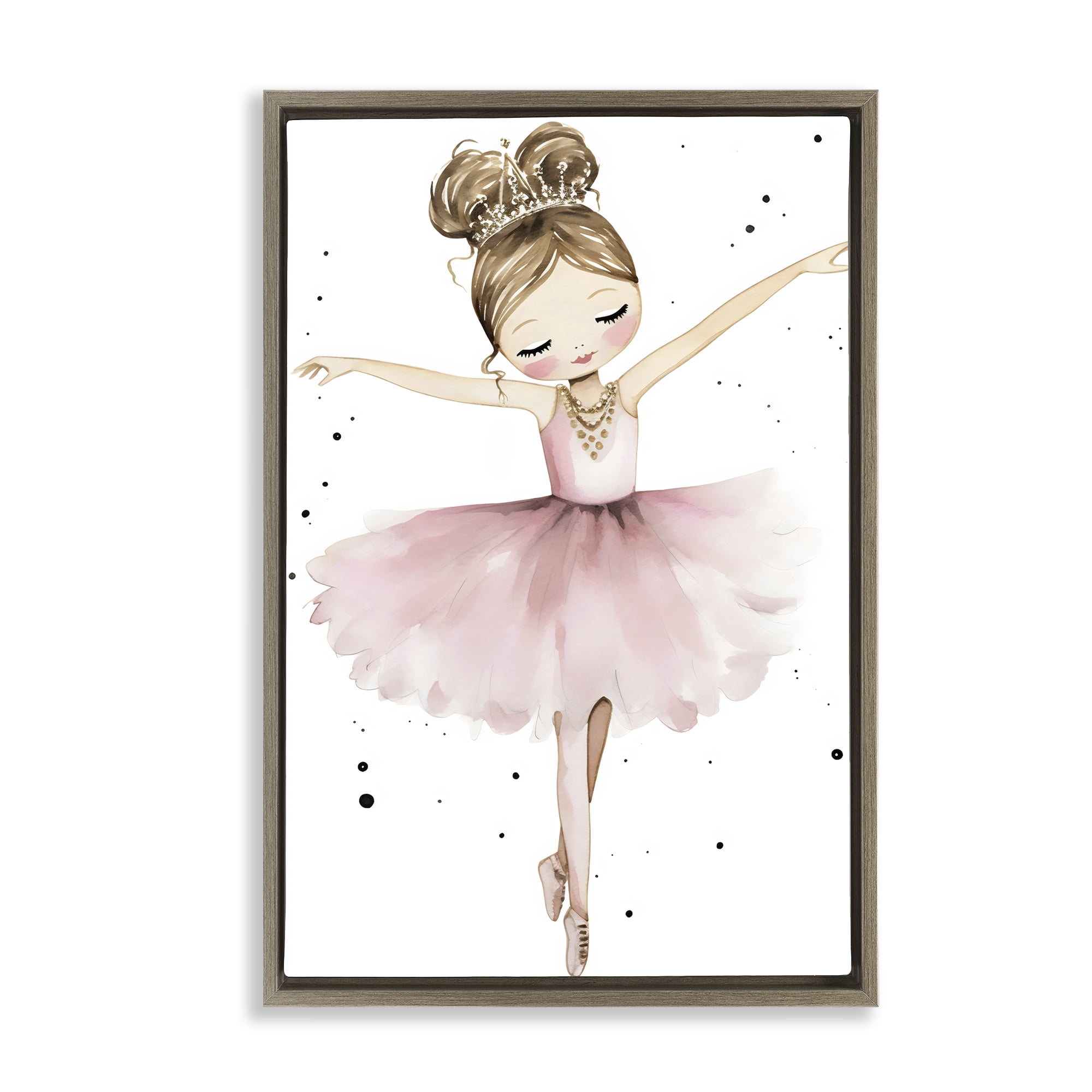 Stupell Industries Pointe Princess in Pink Tutu Brown Framed Floater Canvas Wall Art, design by Creative Studio