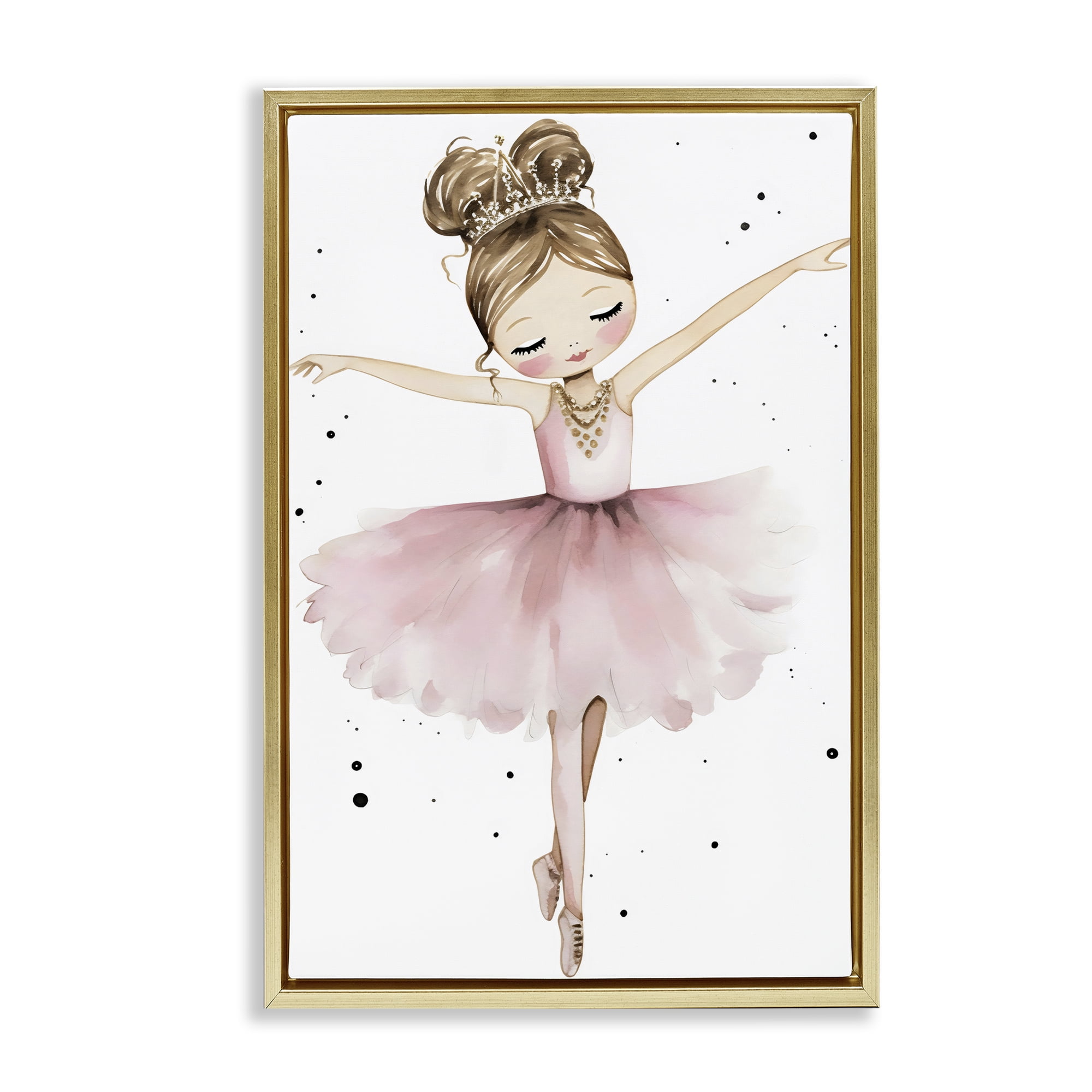 Stupell Industries Pointe Princess in Pink Tutu Gold Framed Floater Canvas Wall Art, design by Creative Studio