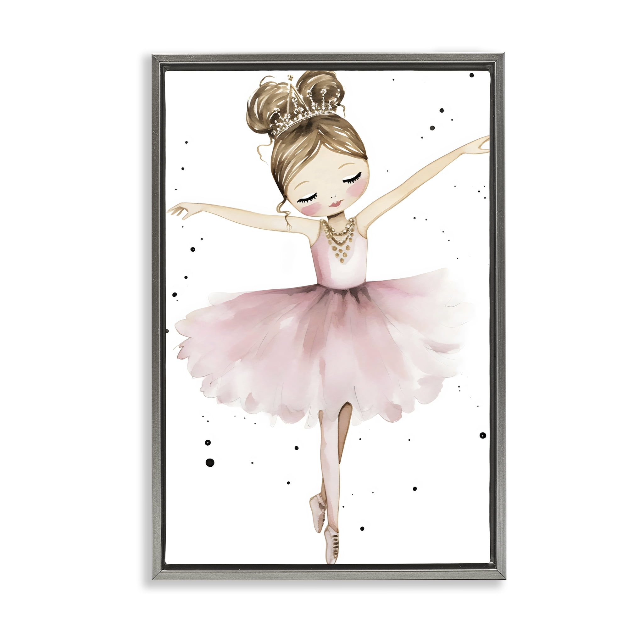 Stupell Industries Pointe Princess in Pink Tutu Gray Framed Floater Canvas Wall Art, design by Creative Studio