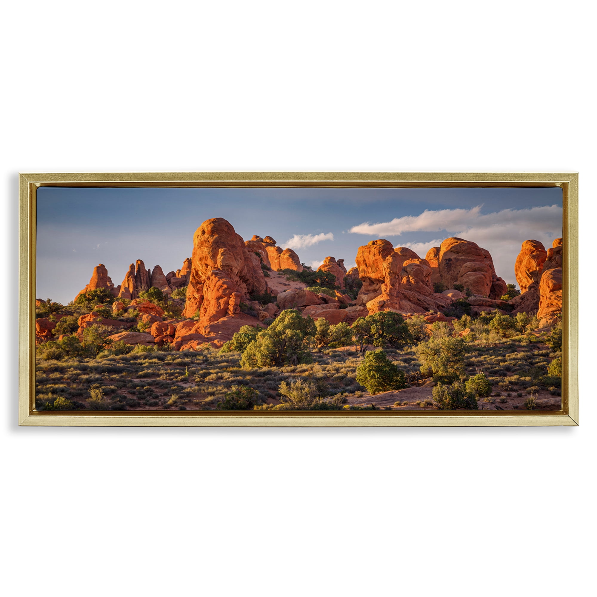 Stupell Industries Pointed Canyon Buttes Landscape & Nature Photography Gold Floater Framed Canvas Art Print Wall Art, 31 x 14
