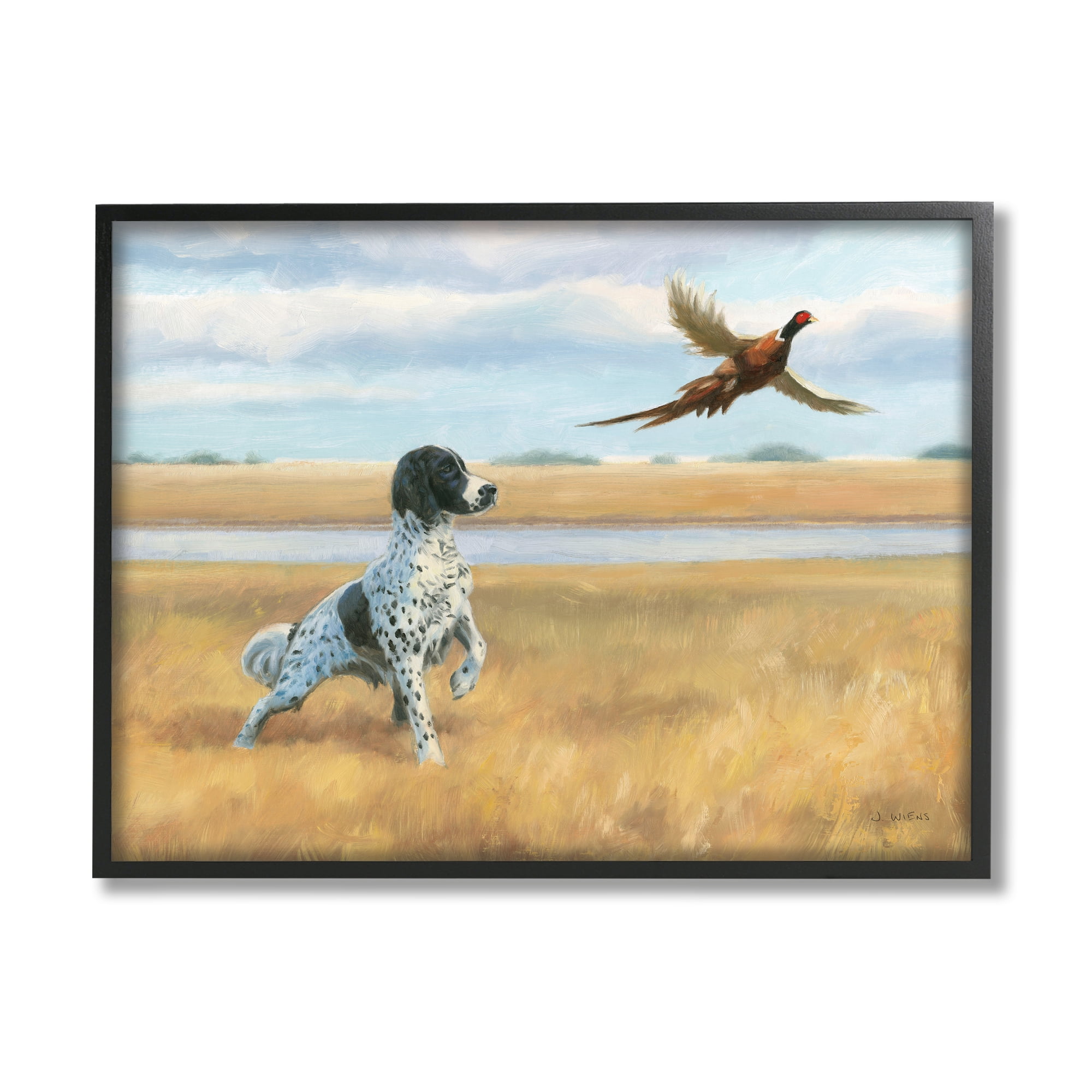 Stupell Industries Pointer Dog & Pheasant Animals & Insects Painting Black Framed Art Print Wall Art, 14 x 11