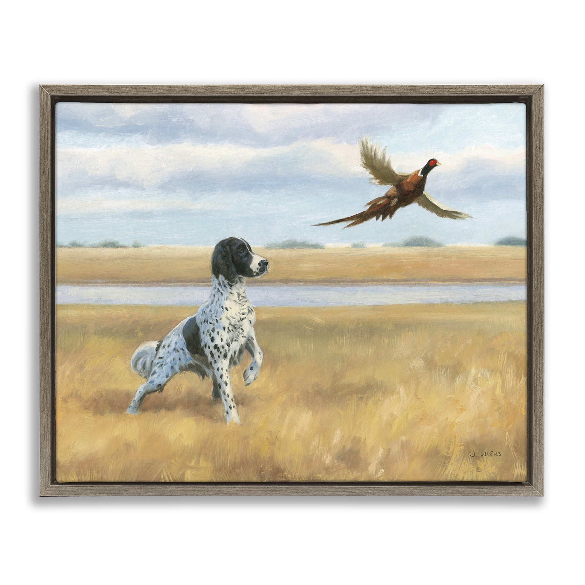 Stupell Industries Pointer Dog & Pheasant Animals & Insects Painting Brown Floater Framed Canvas Art Print Wall Art, 31 x 25